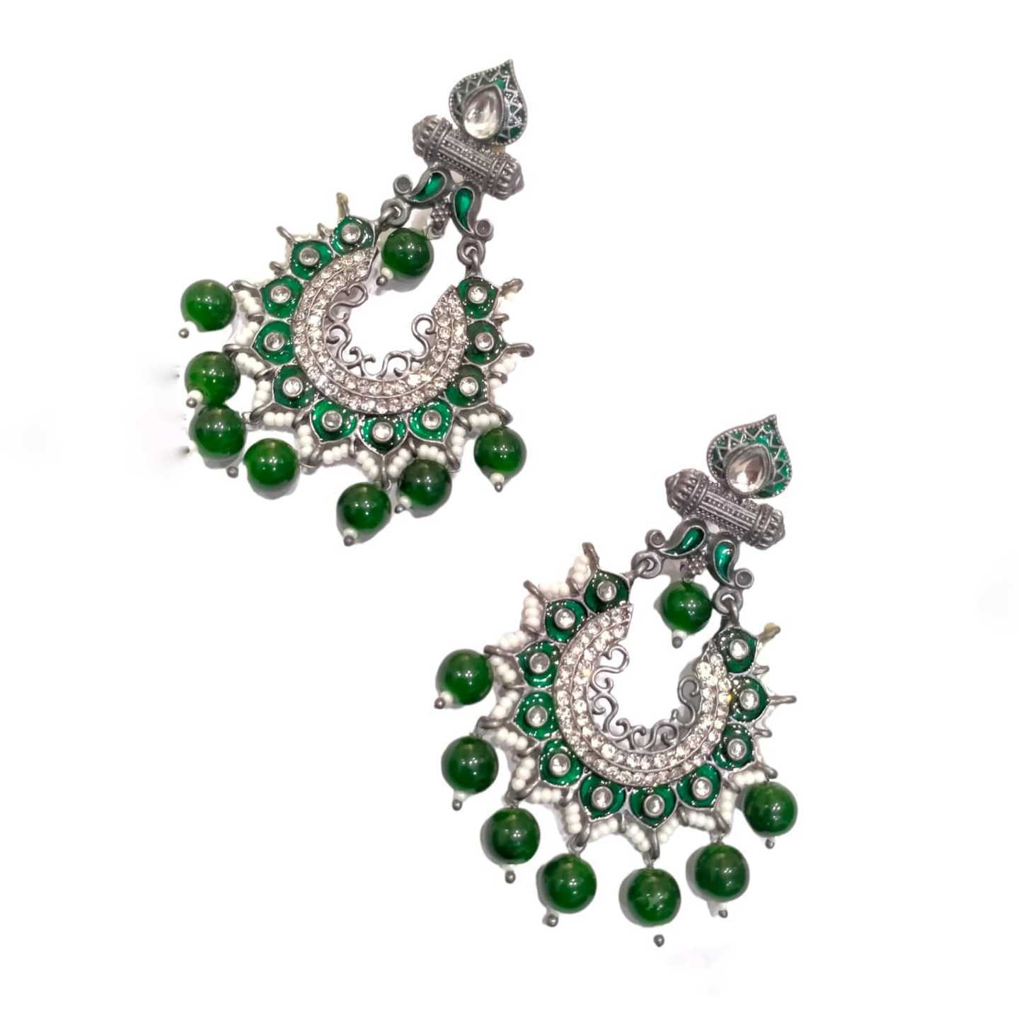 Kundan Earring Green Pearl