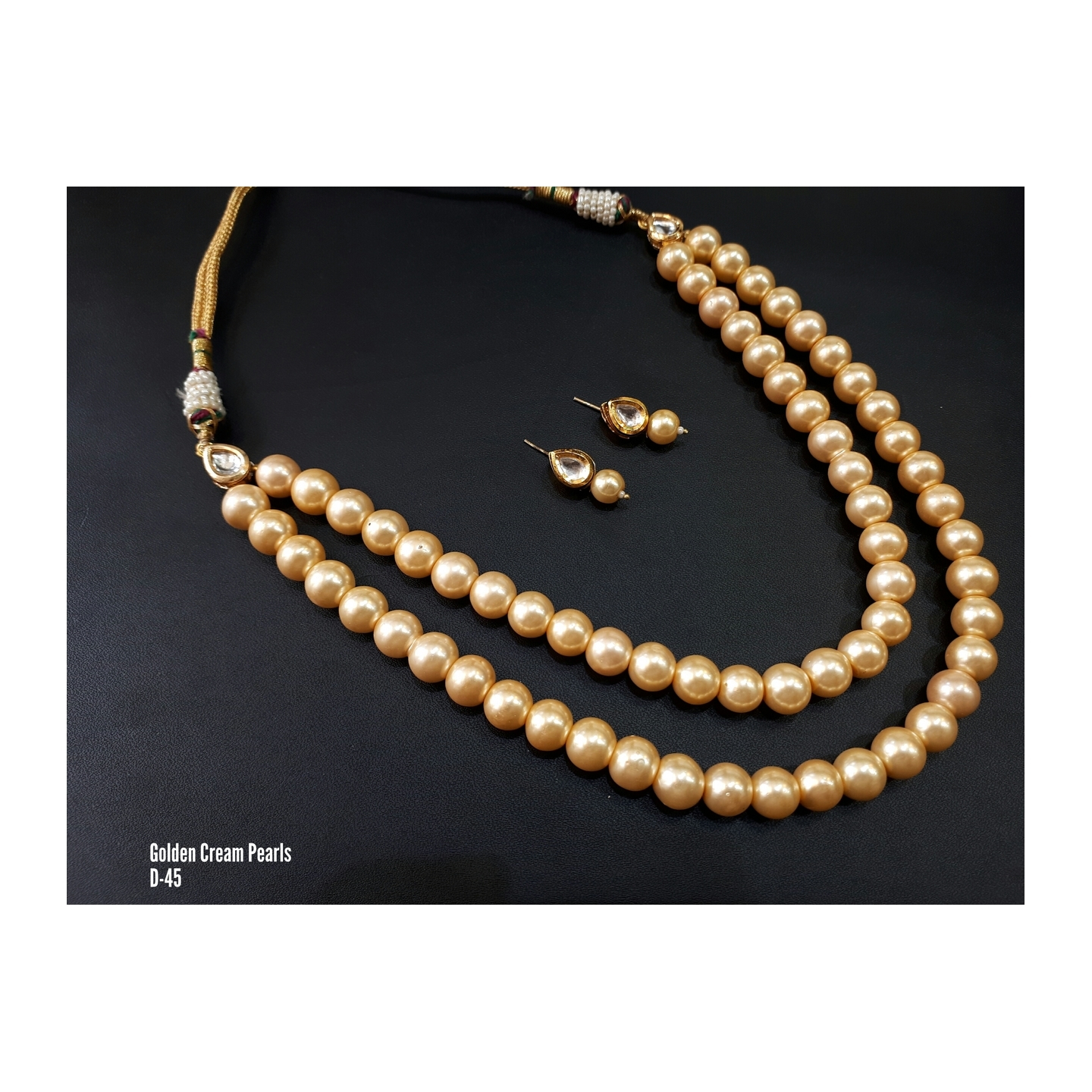 Kundan Necklace Set With Earring Golden Onyx Pearl