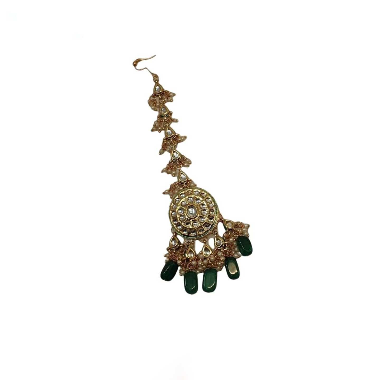 Green Stone Gold Tone Kundan Tikka