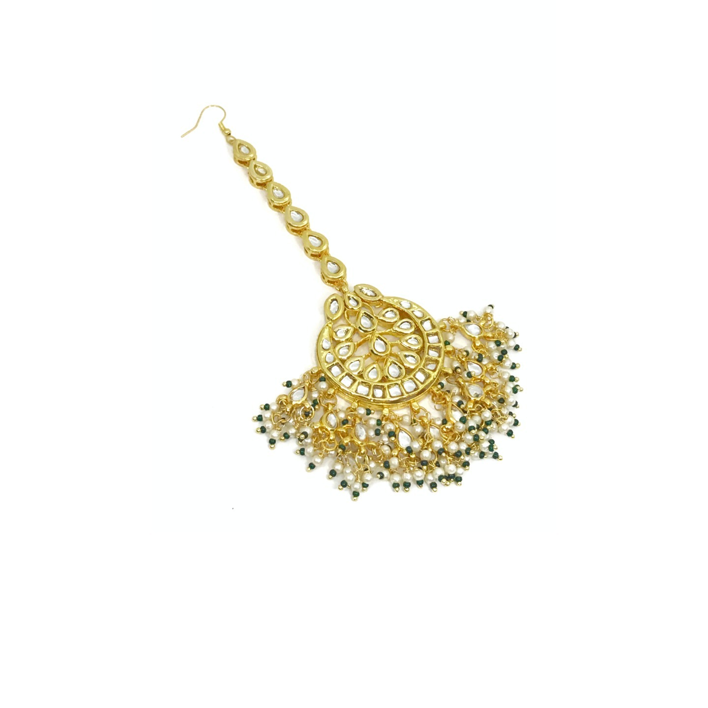 Green and White Kundan Maangtika