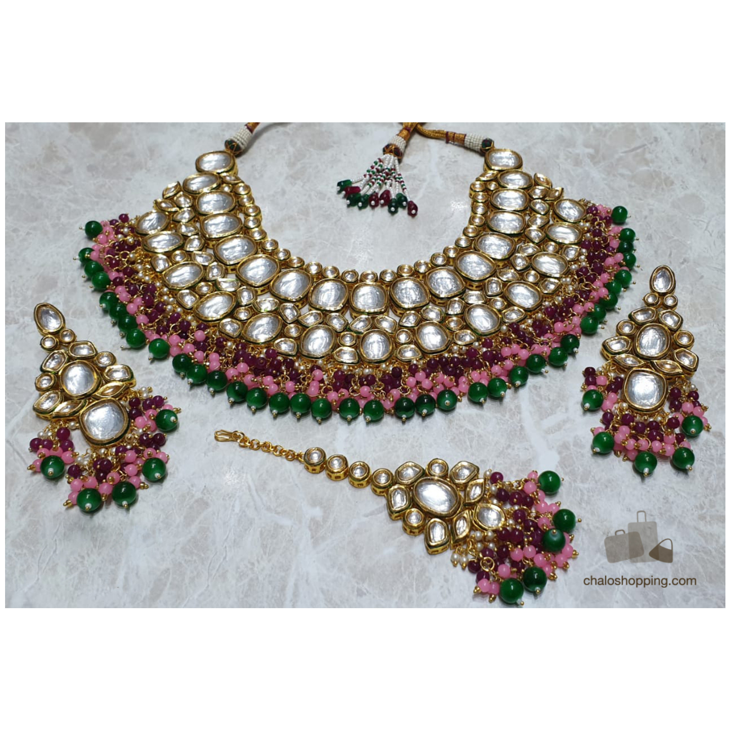 High Quality Semi Precious Stone Kundan Semi Bridal with Tika