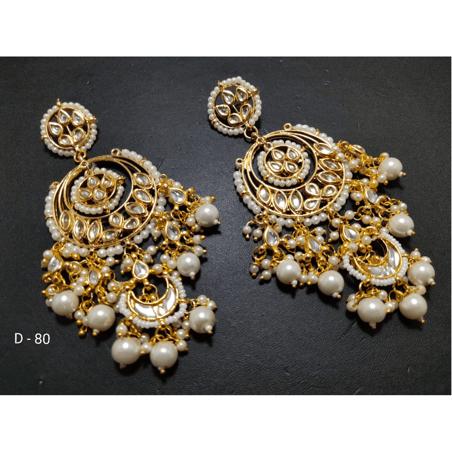 Gold Tone Kundan Earring With Pearls