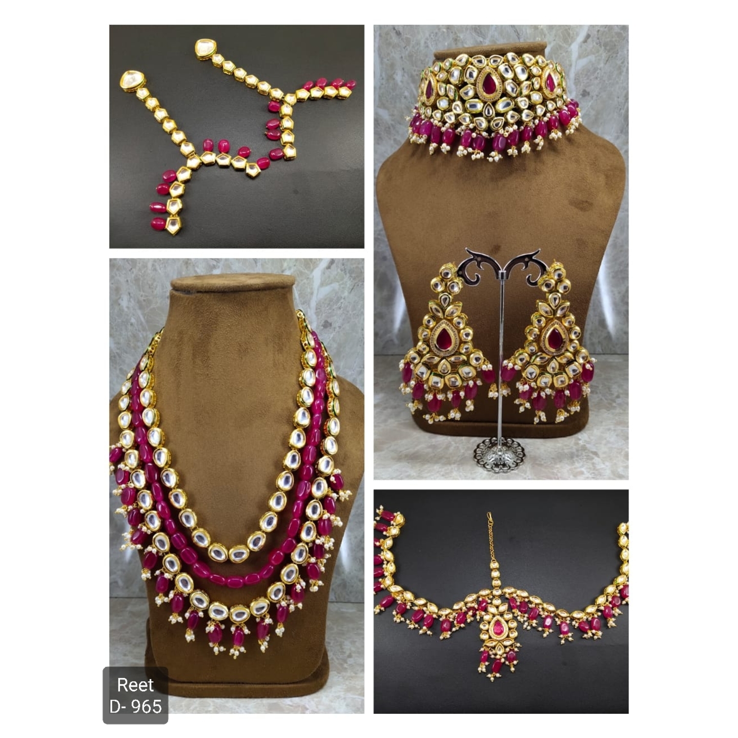 High Quality Kundan Polki Full Bridal Set with Rubi Red Color Onyx Stones