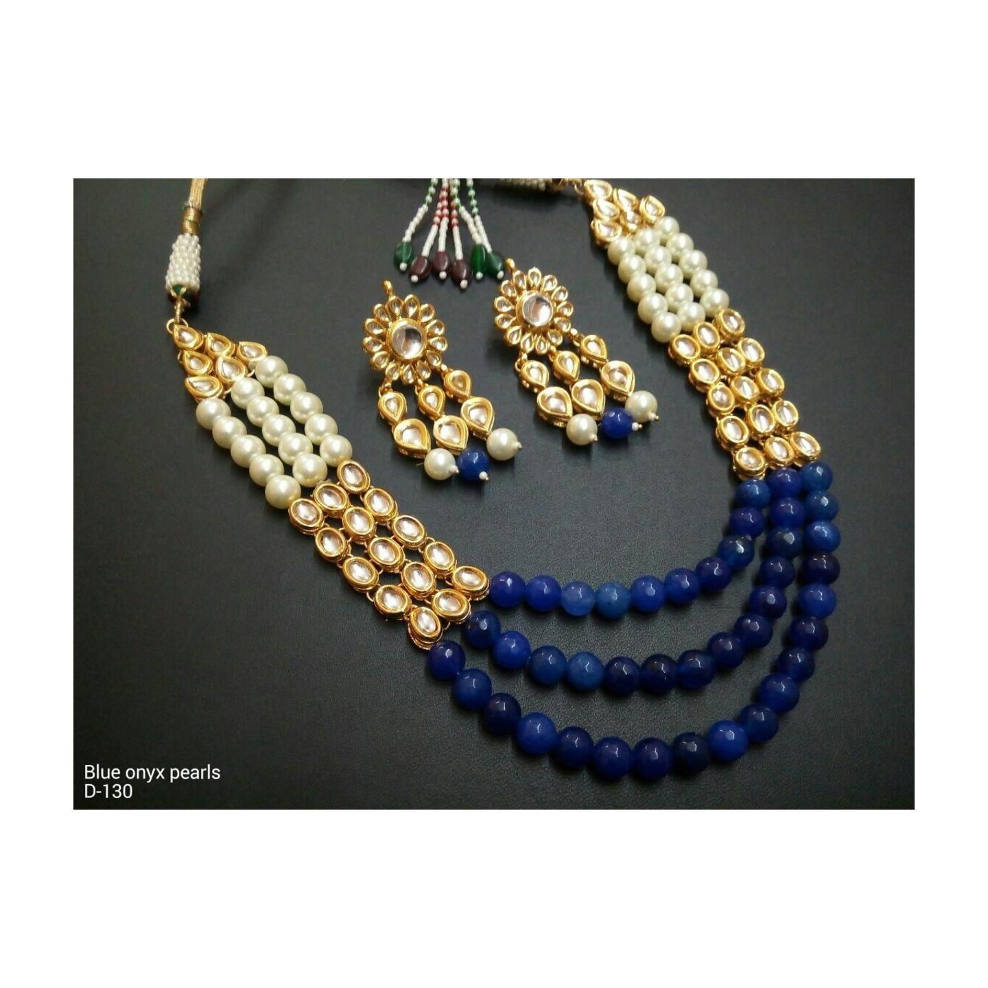 High Quality Kundan Inspired With Earring Blue Onyx Peral