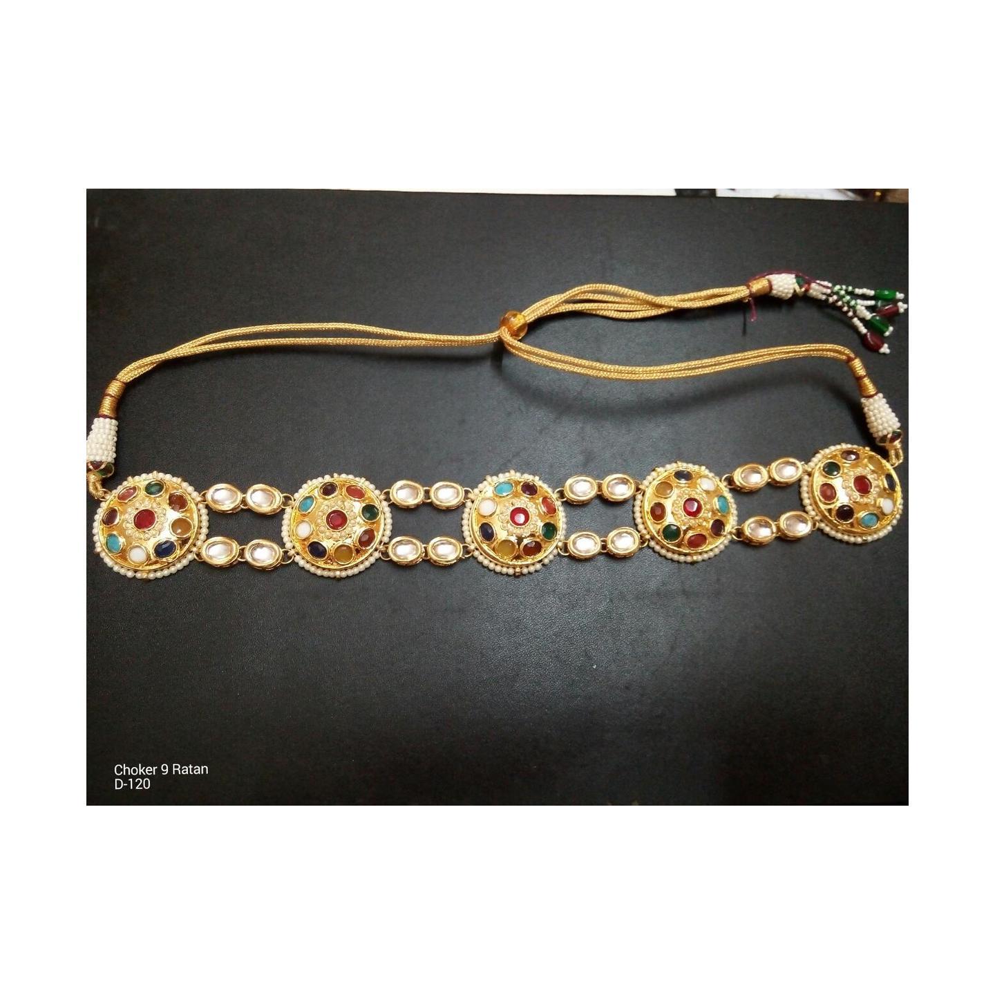 Kundan Choker Nave Ratan Necklace Set