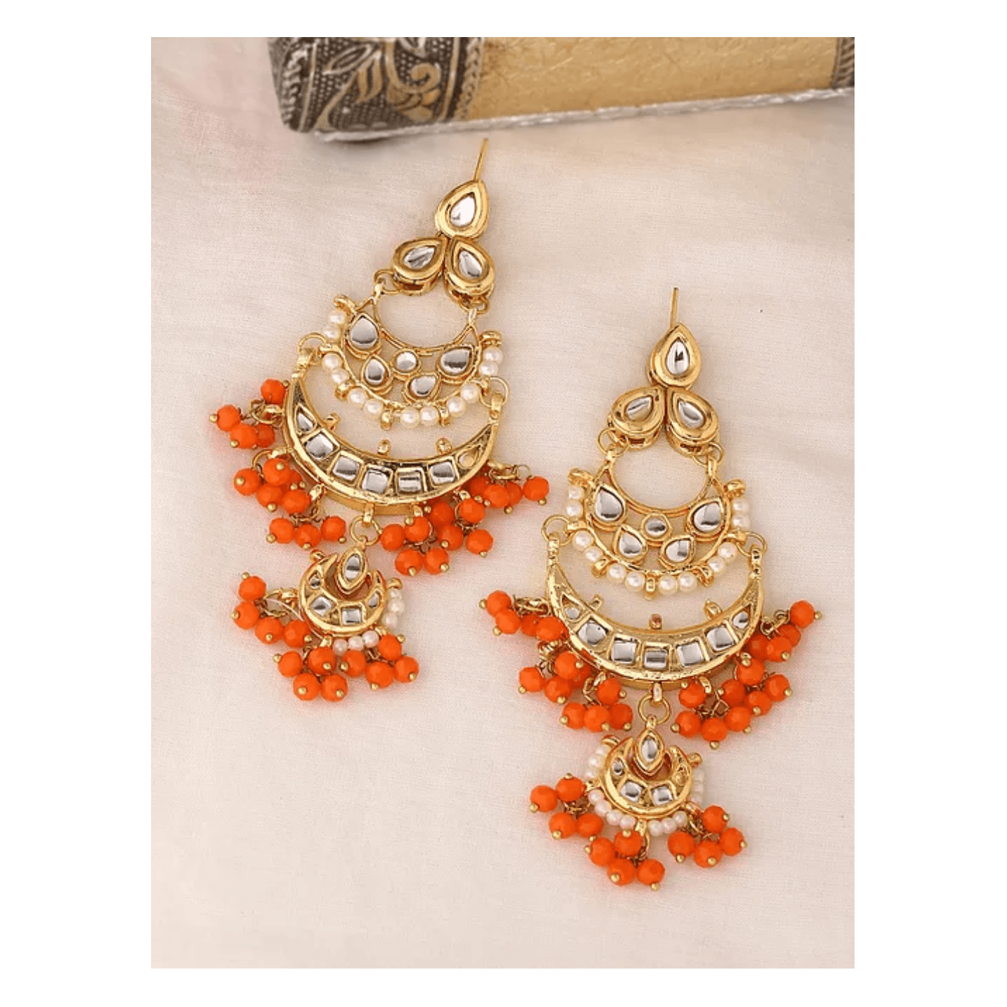Orange Gold Tone Kundan Earring