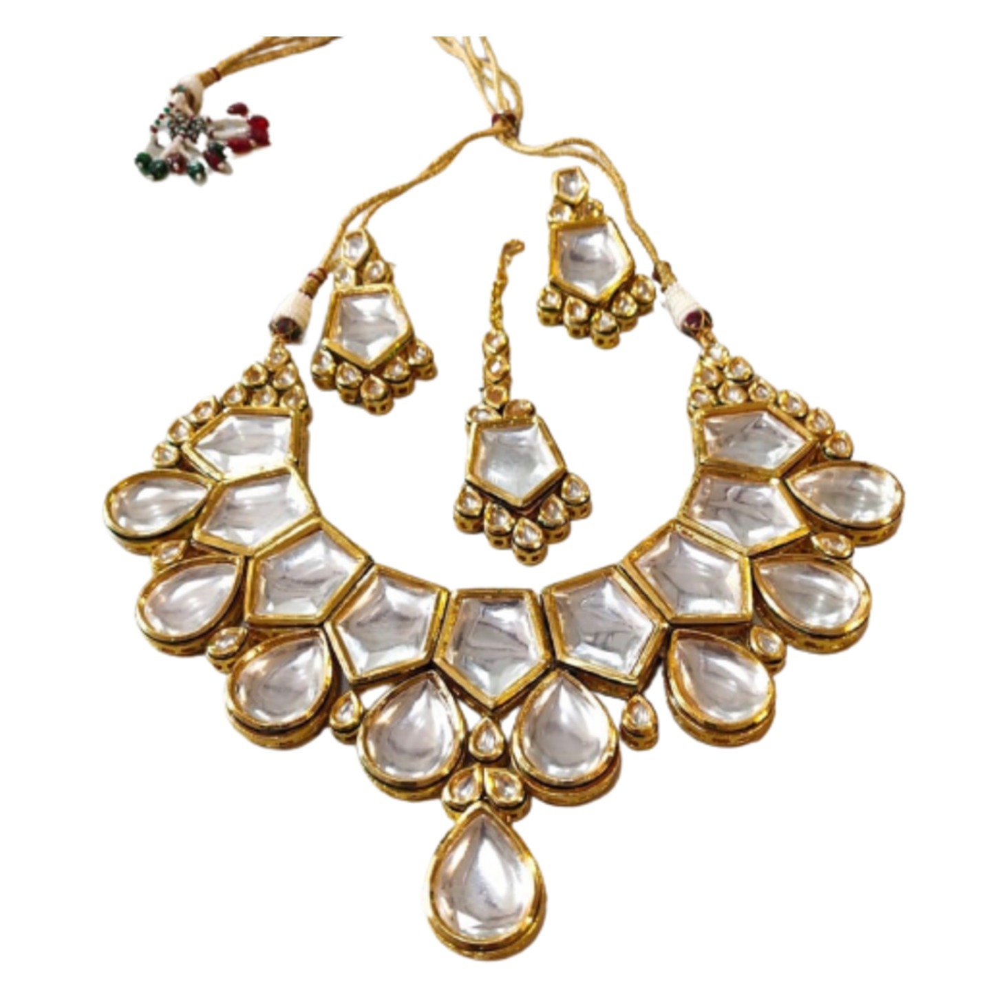 Gold Tone Kundan Necklace Set With Earring Tikka