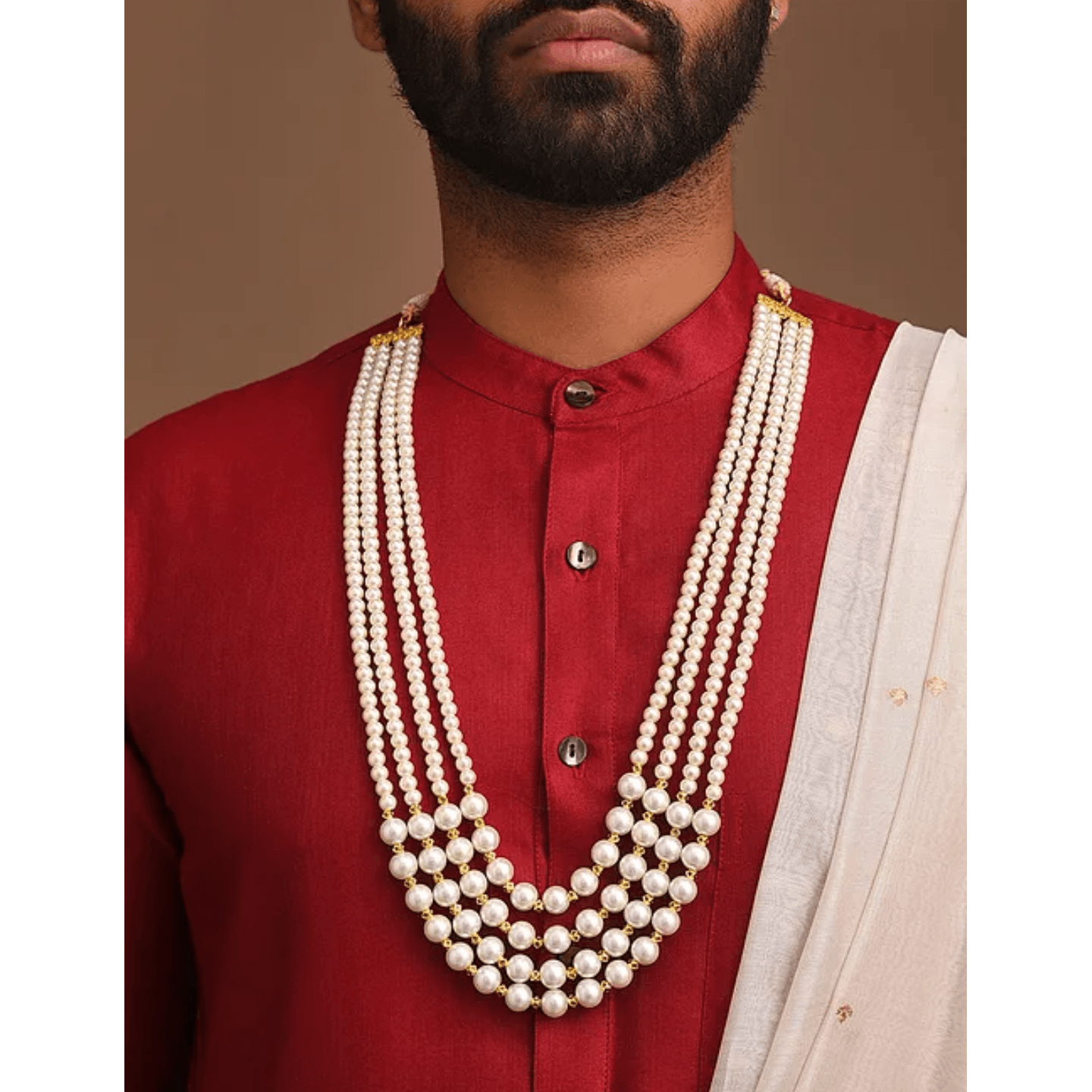 White Pearl Gold Seeds Multi Layer Necklace for Men