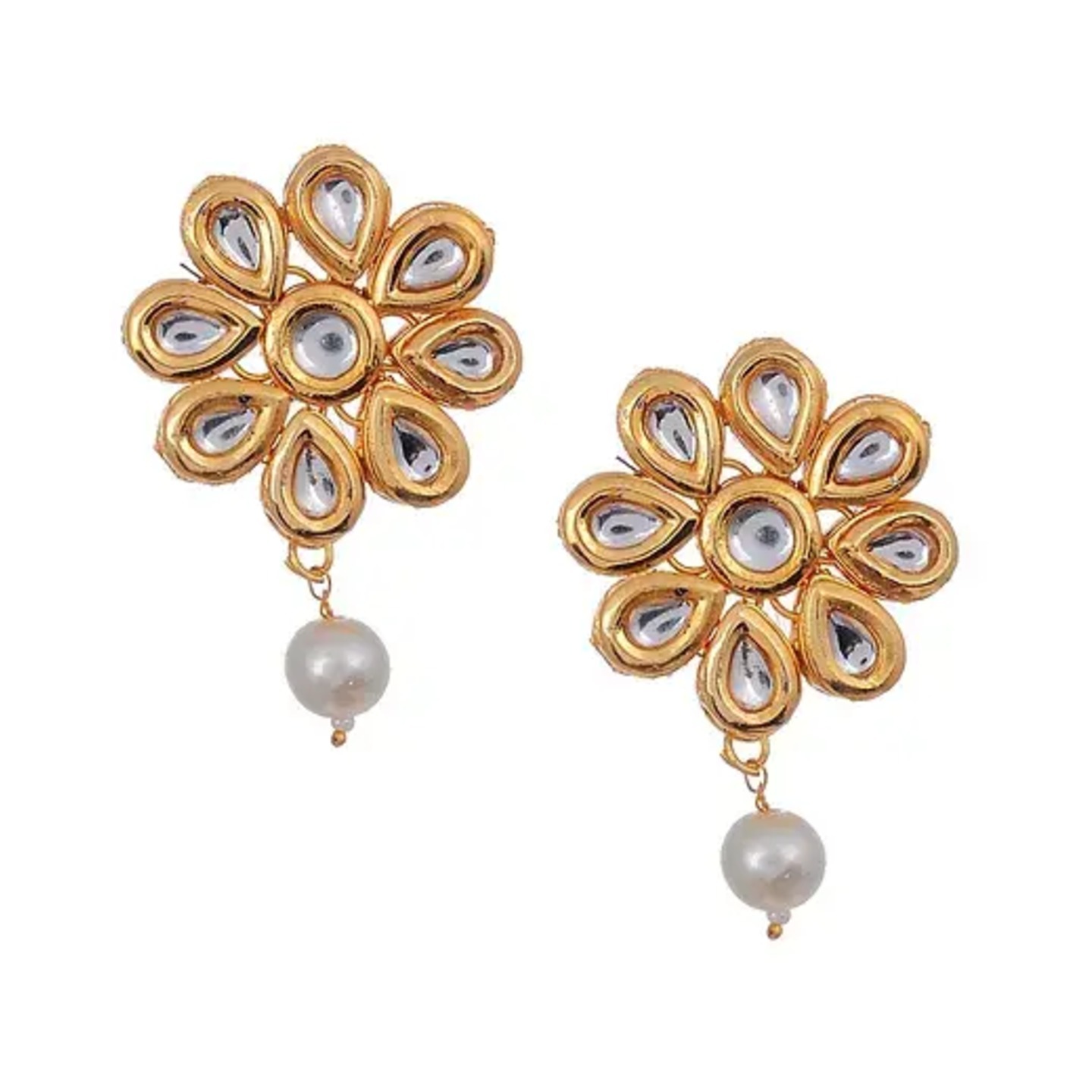 Gold Tone Kundan Earring With Pearls