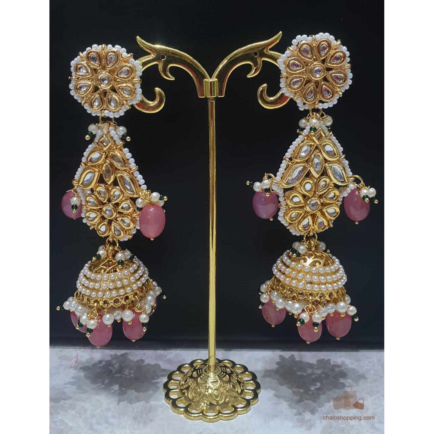 Rose Agate Kundan Jhumki