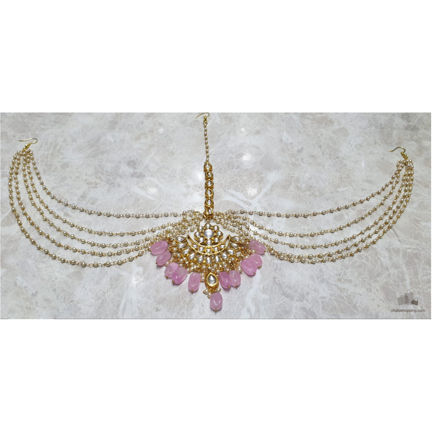 Kundan Inspired Pink Quartz Mathapatti