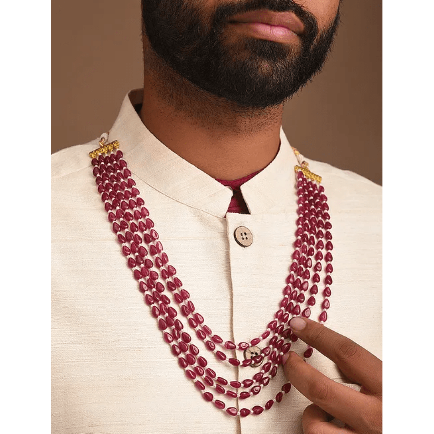 Red Stone Multilayer Necklace for Men