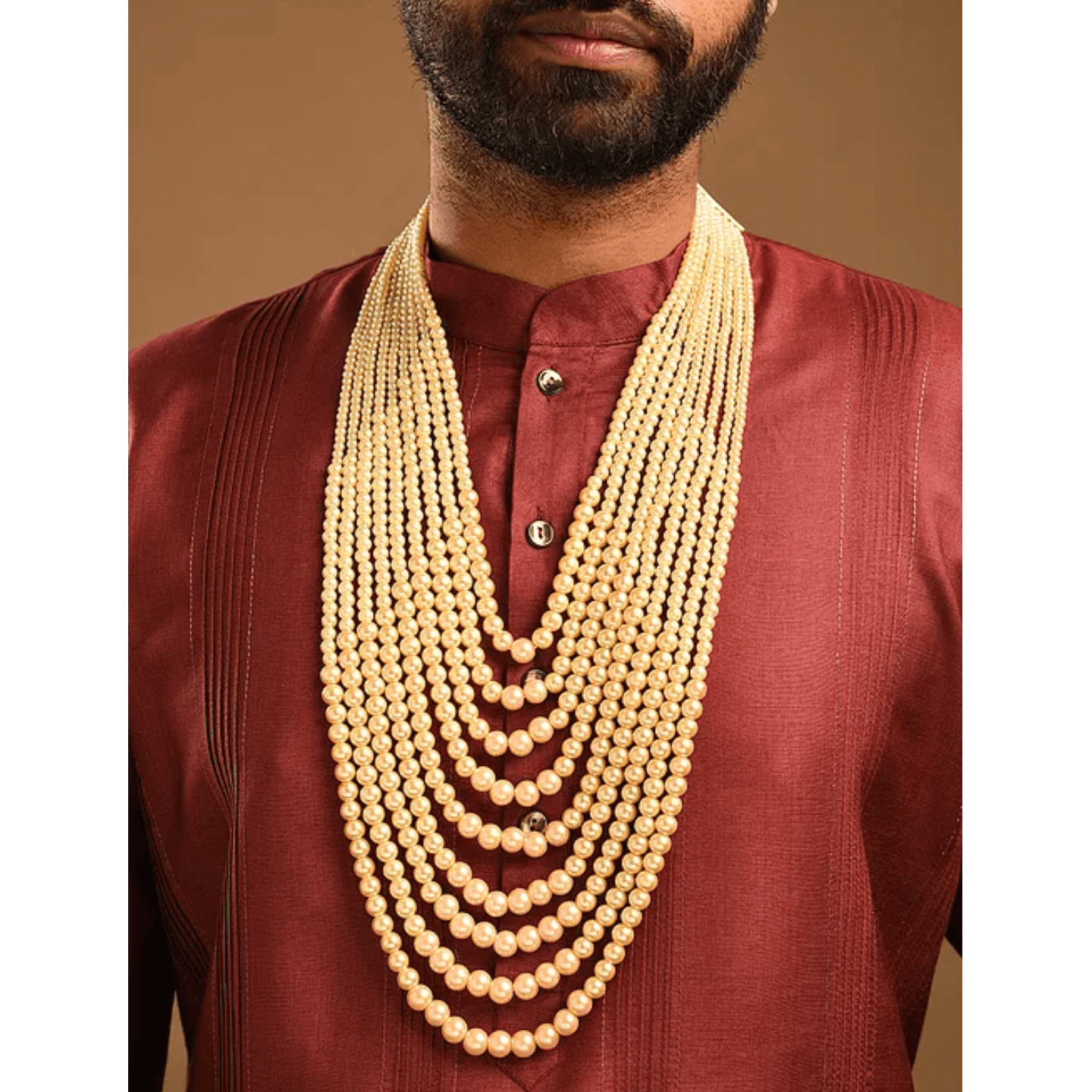 White Pearl 9 Layer Necklace for Men