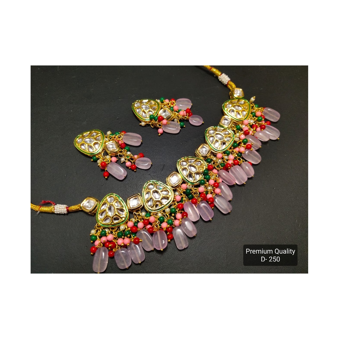 Baby Pink Onyx High Quality Kundan Necklace Set