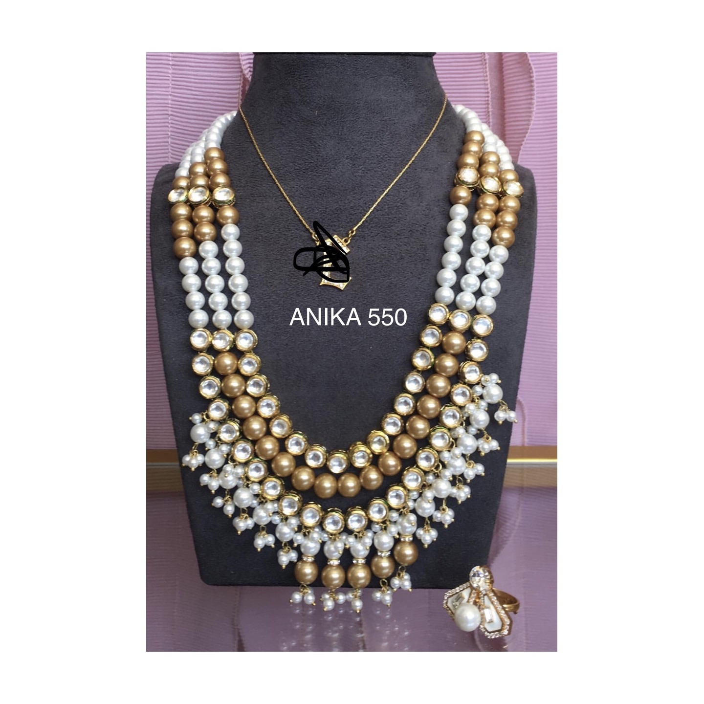 Multilayer Kundan Long Necklace Set White Onyx Pearl