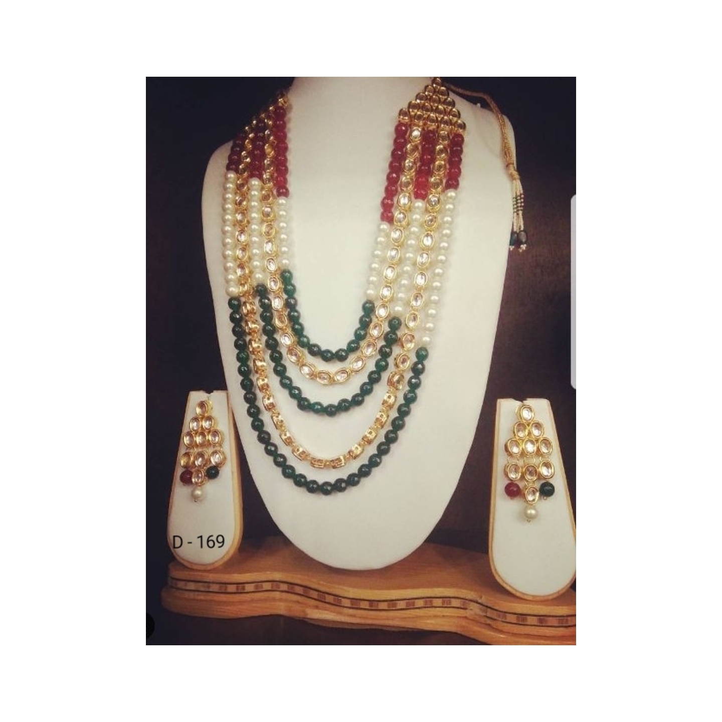 High Quality Kundan Long Set With Earring Multy Onyx Peral 