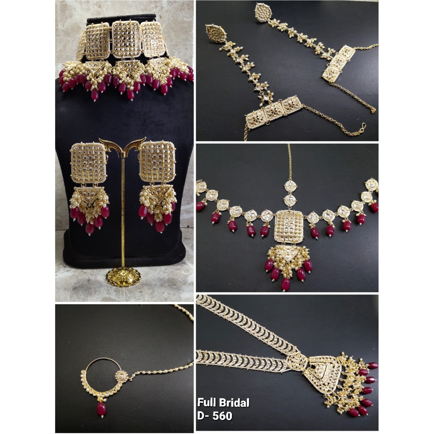 High Quality Kundan Polki Full Bridal Set with Rani Color Onyx Stones