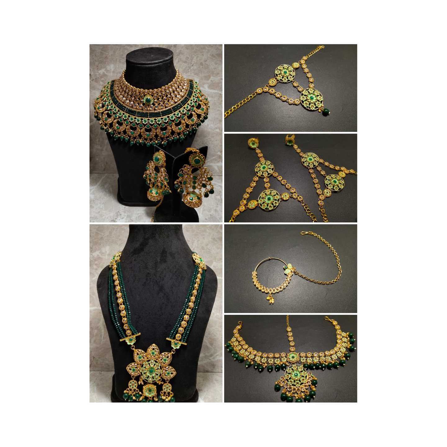 High Quality Polki Full Bridal Set with Green Onyx Stone & Pearl