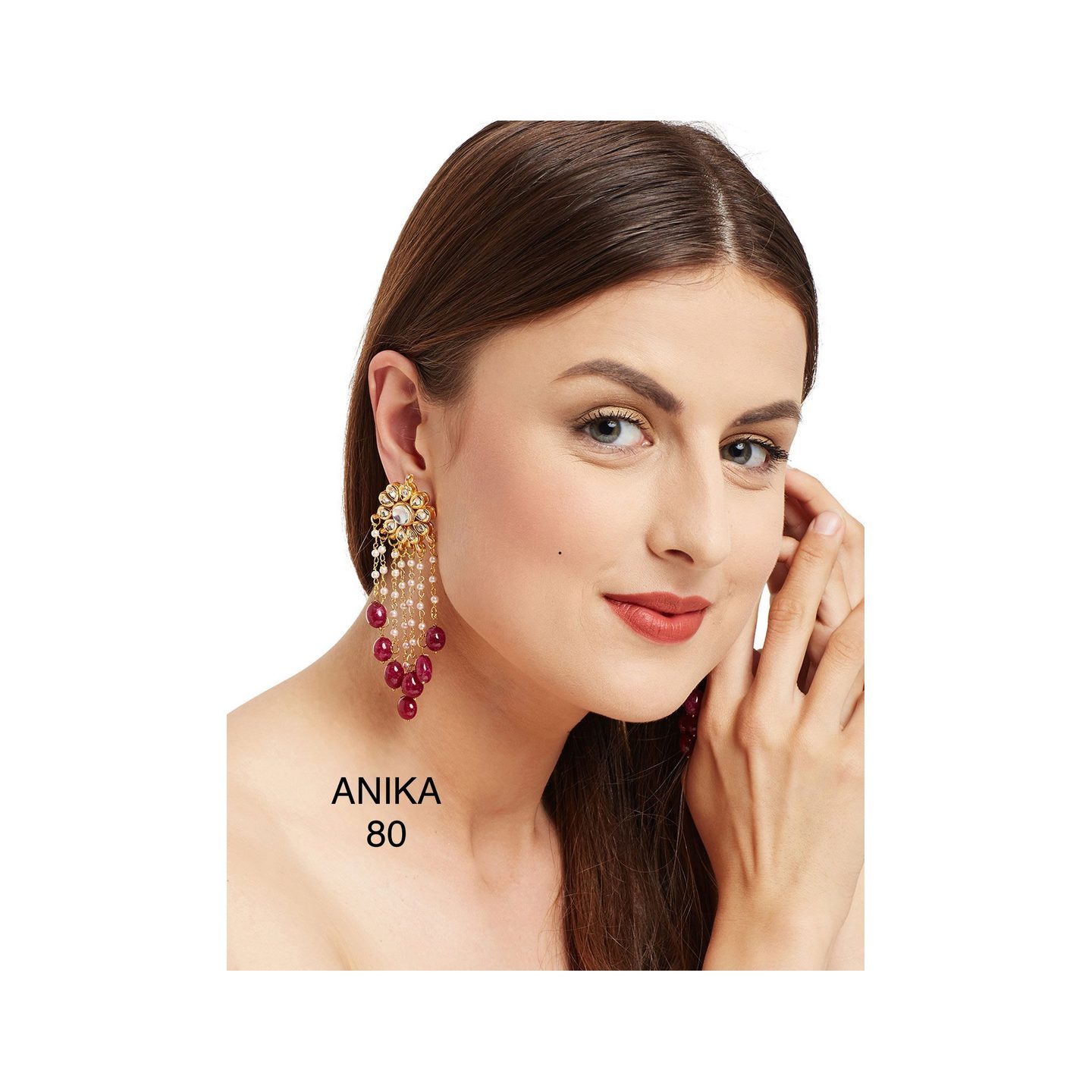 Kundan Earring 0248 Ruby Maroon Onyx