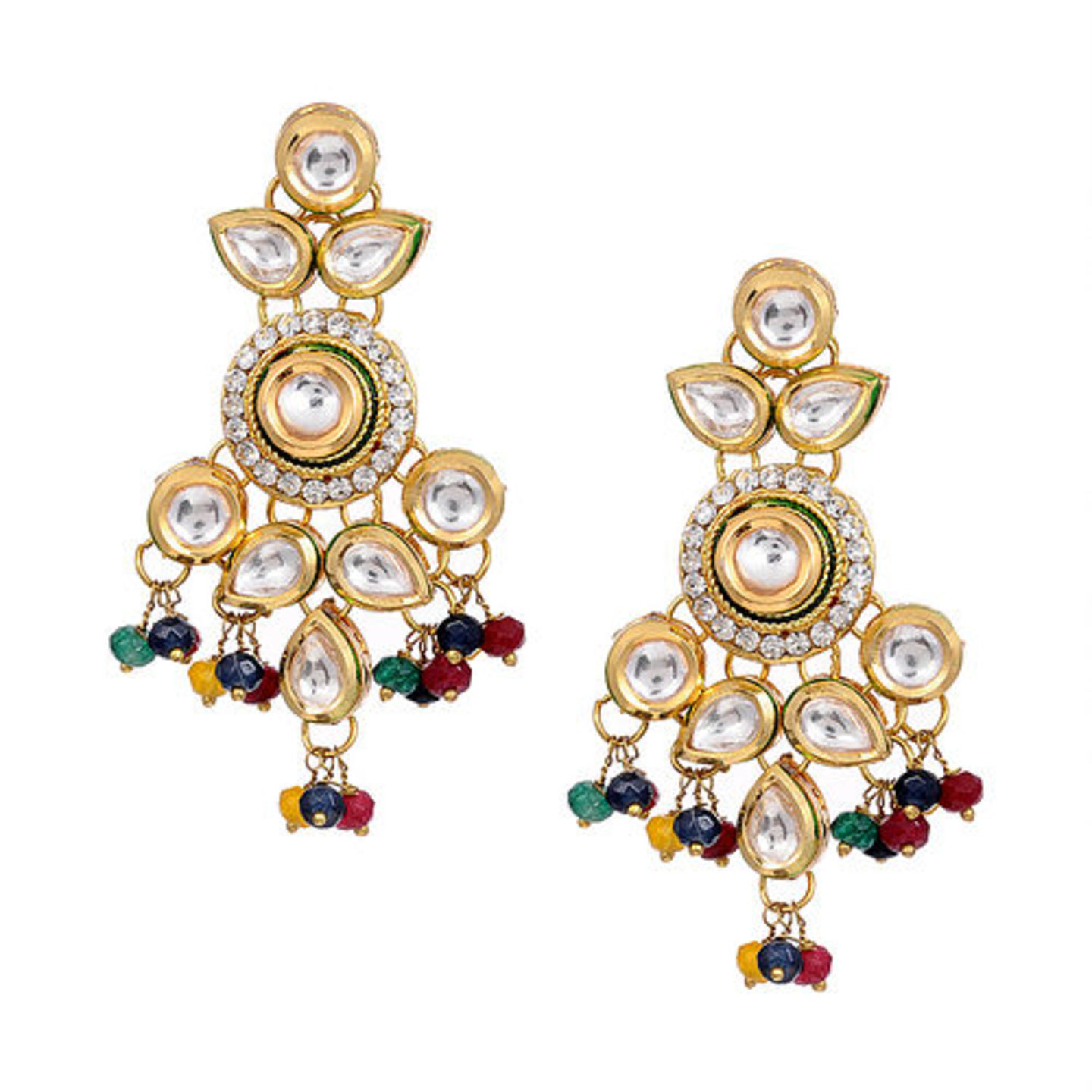Multicolored Gold Tone Kundan Earrings