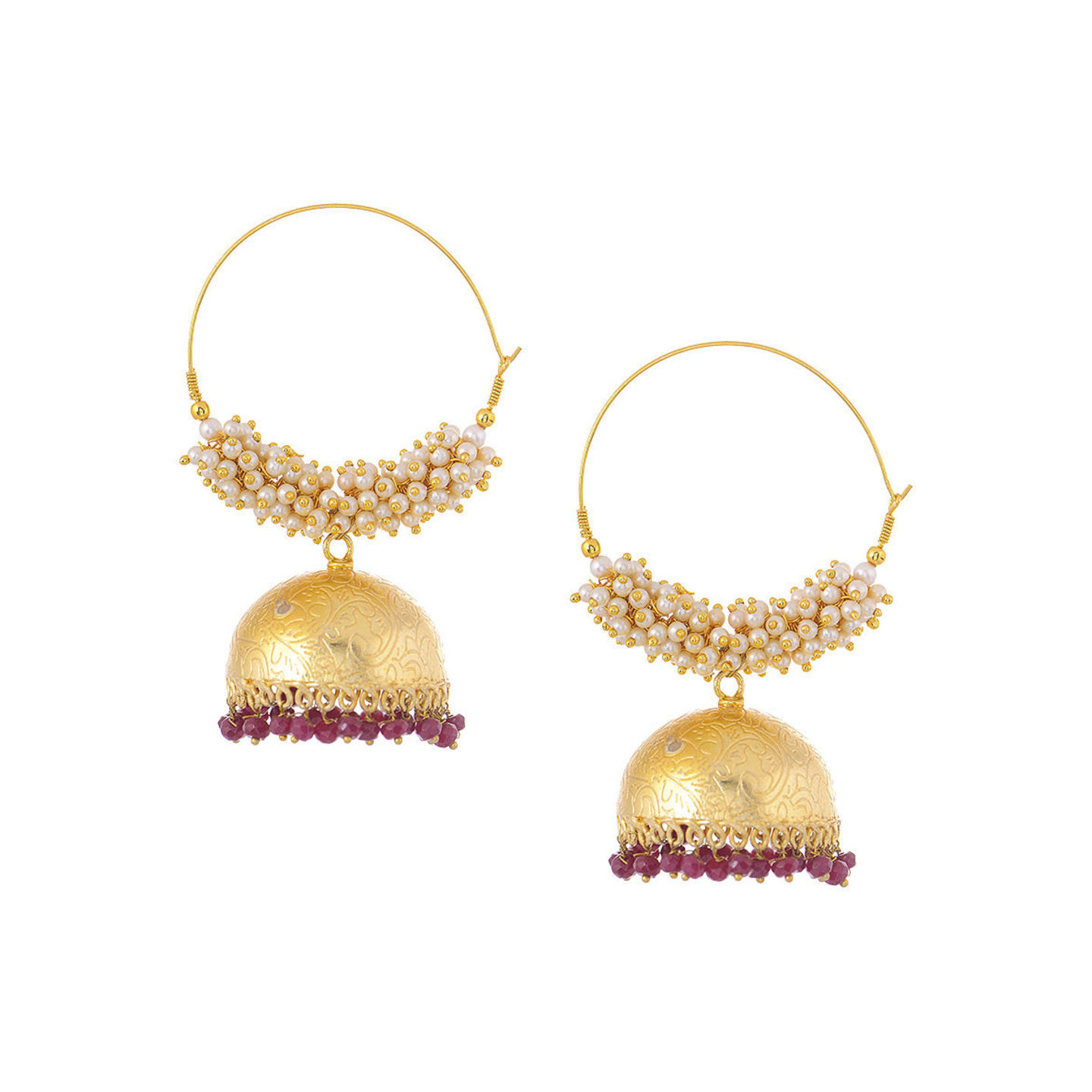 Red Gold Tone Pearl Beaded Earrings
