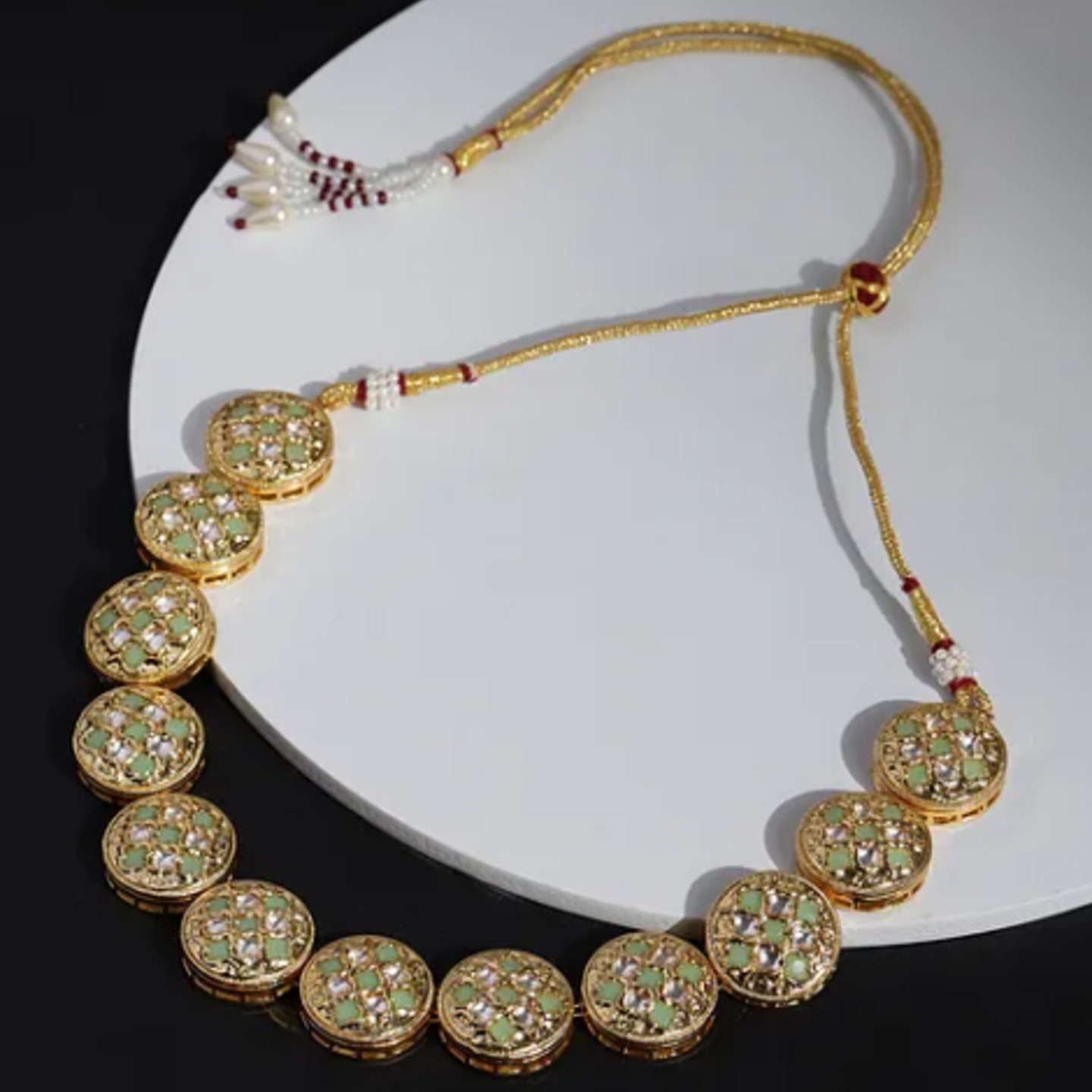 Green Gold Plated Kundan Necklace