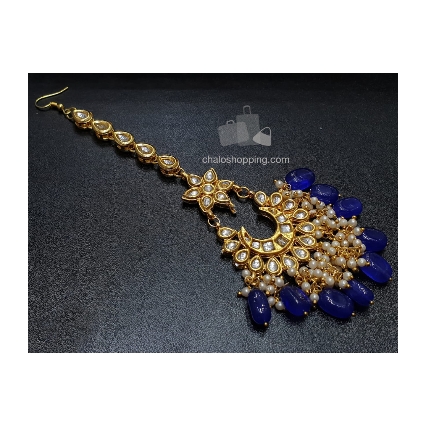 Blue Agate Kundan Meenakari Tika