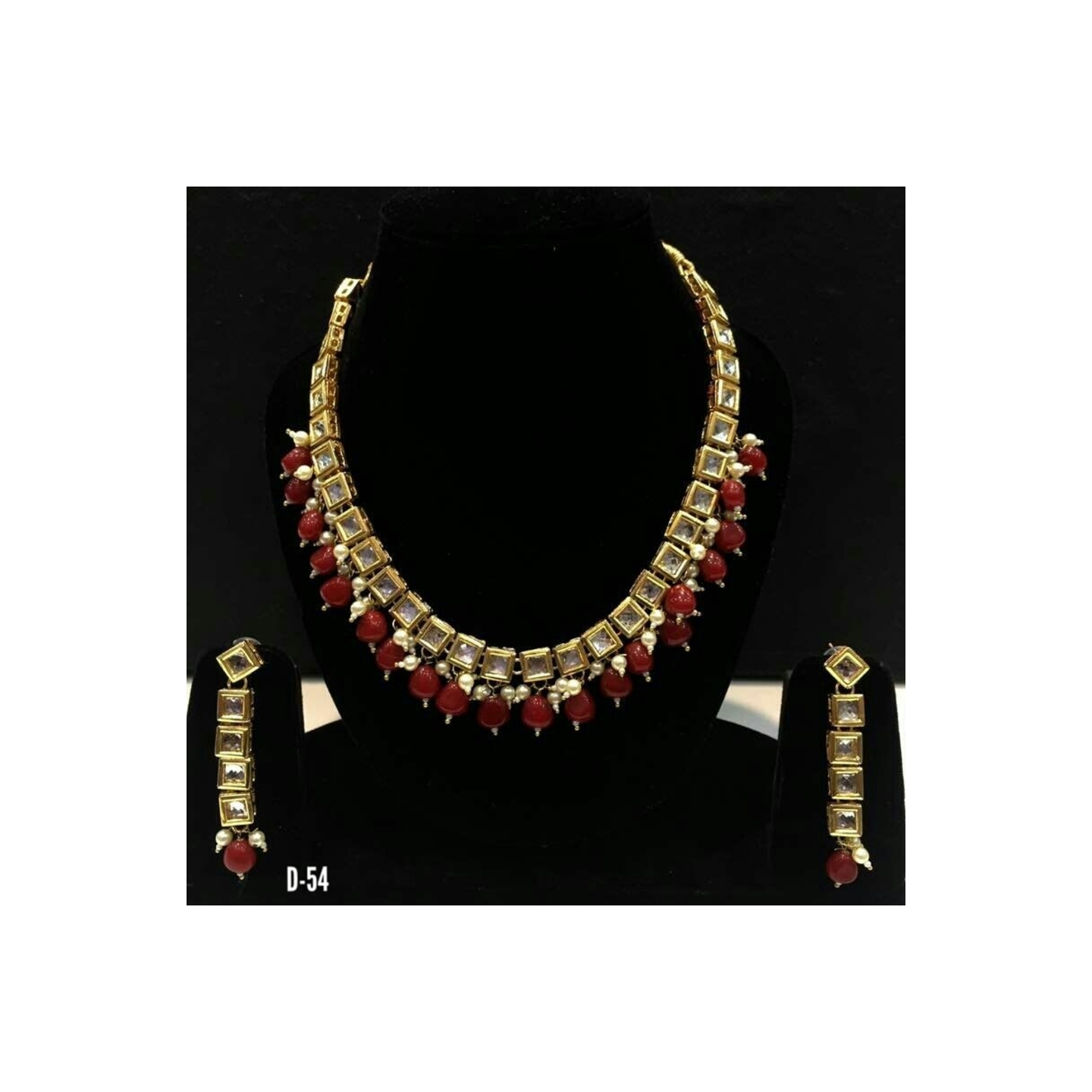Kundan Necklace Set With Earring Ruby Onyx Stone