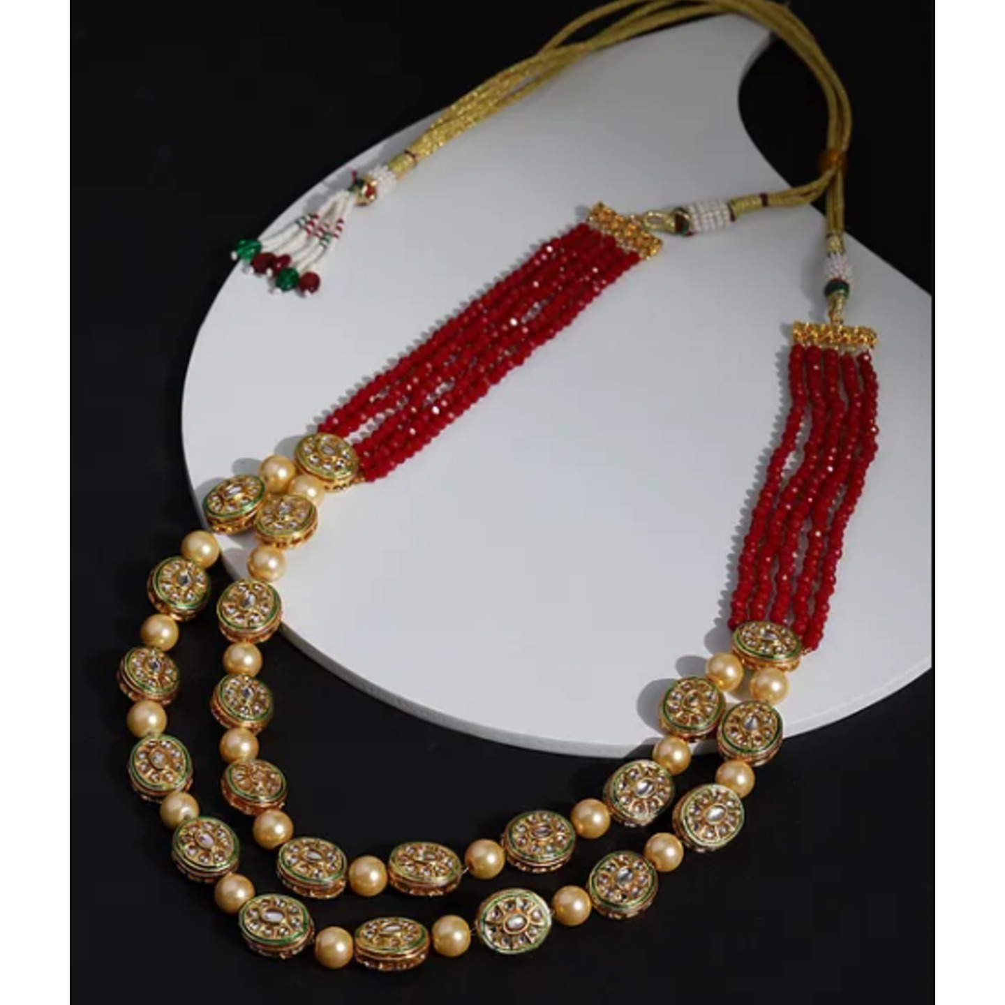 Red Gold Plated Kundan Layered Necklace