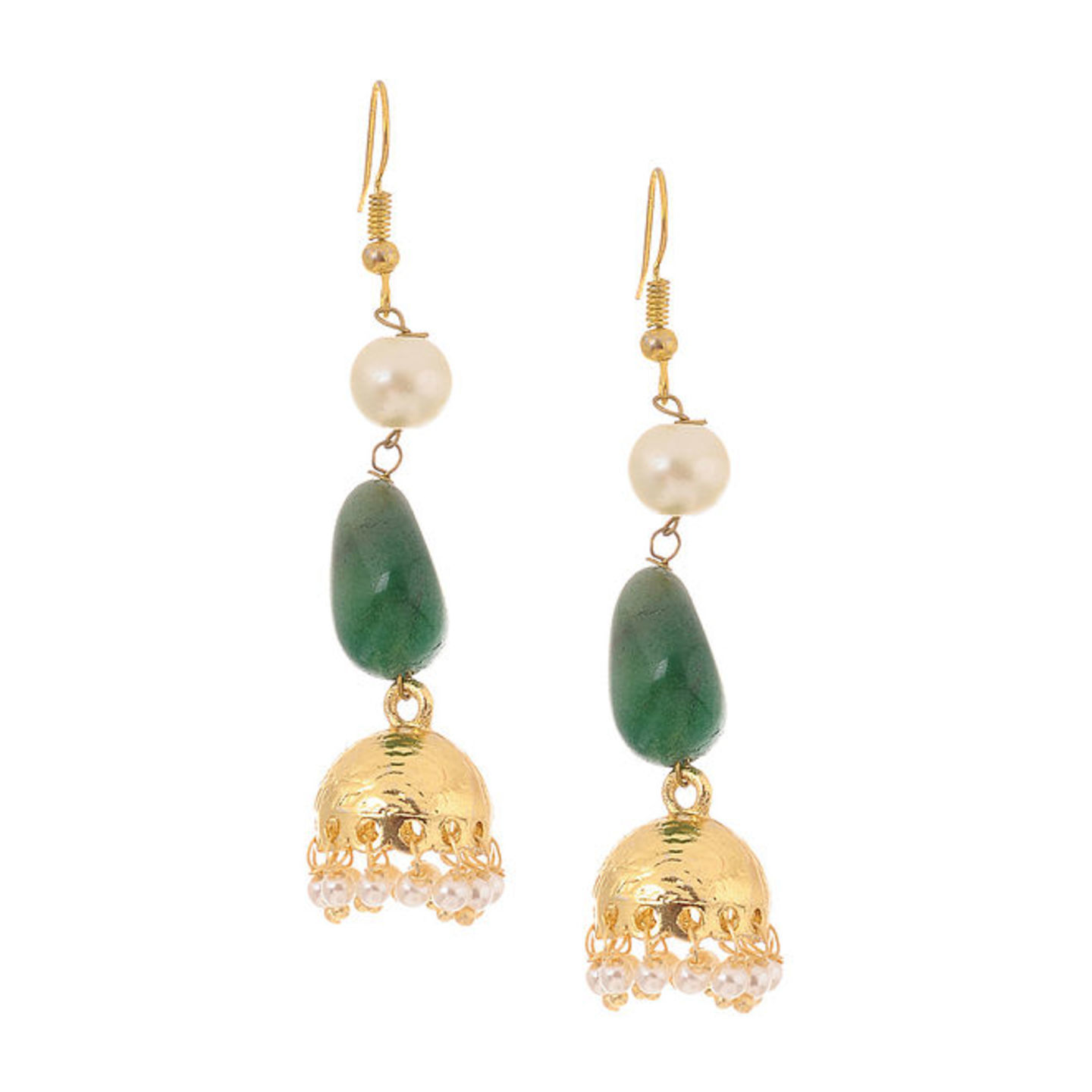 Green Gold Tone Kundan Inspired Jhumkis