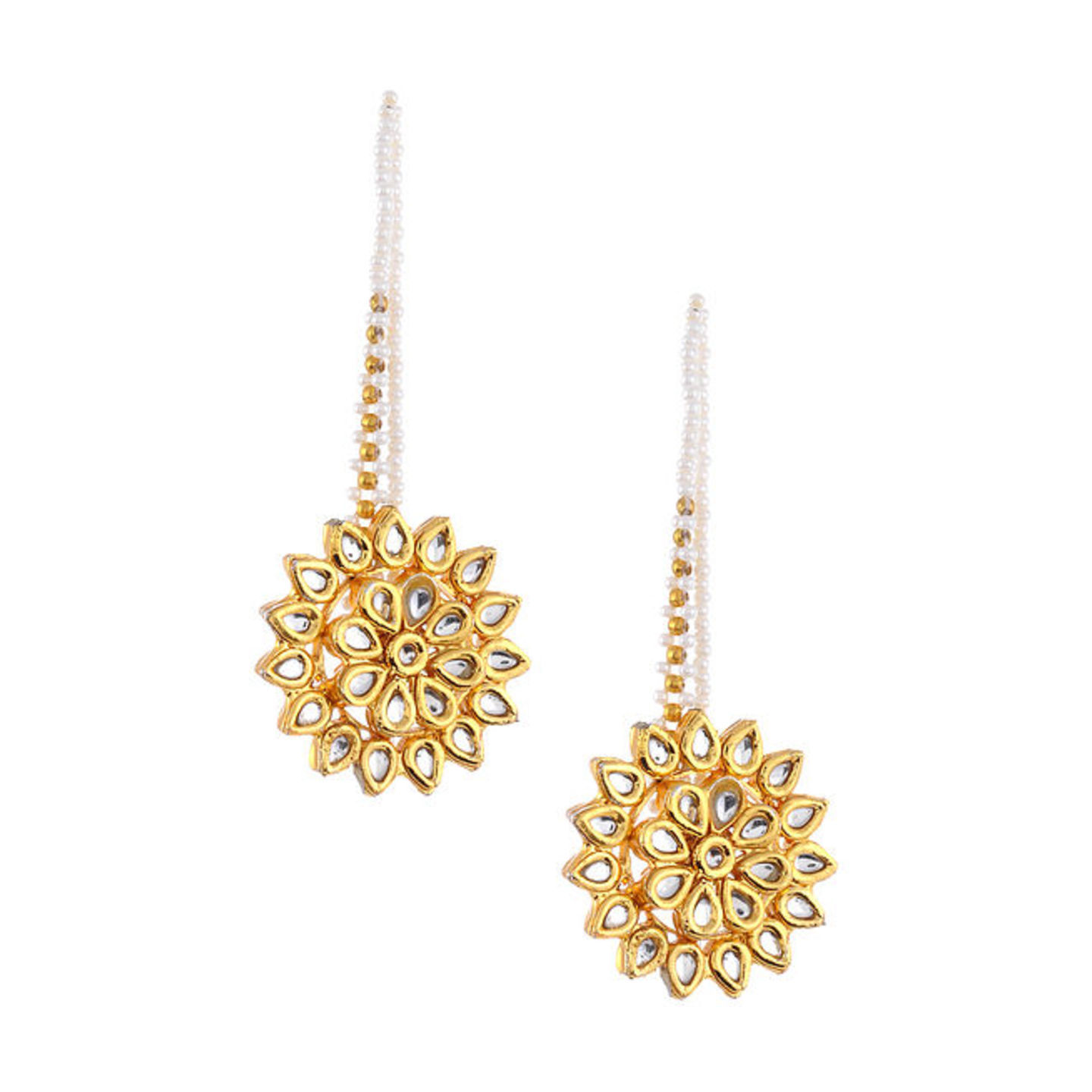 Gold Tone Kundan Earrings with Earchains