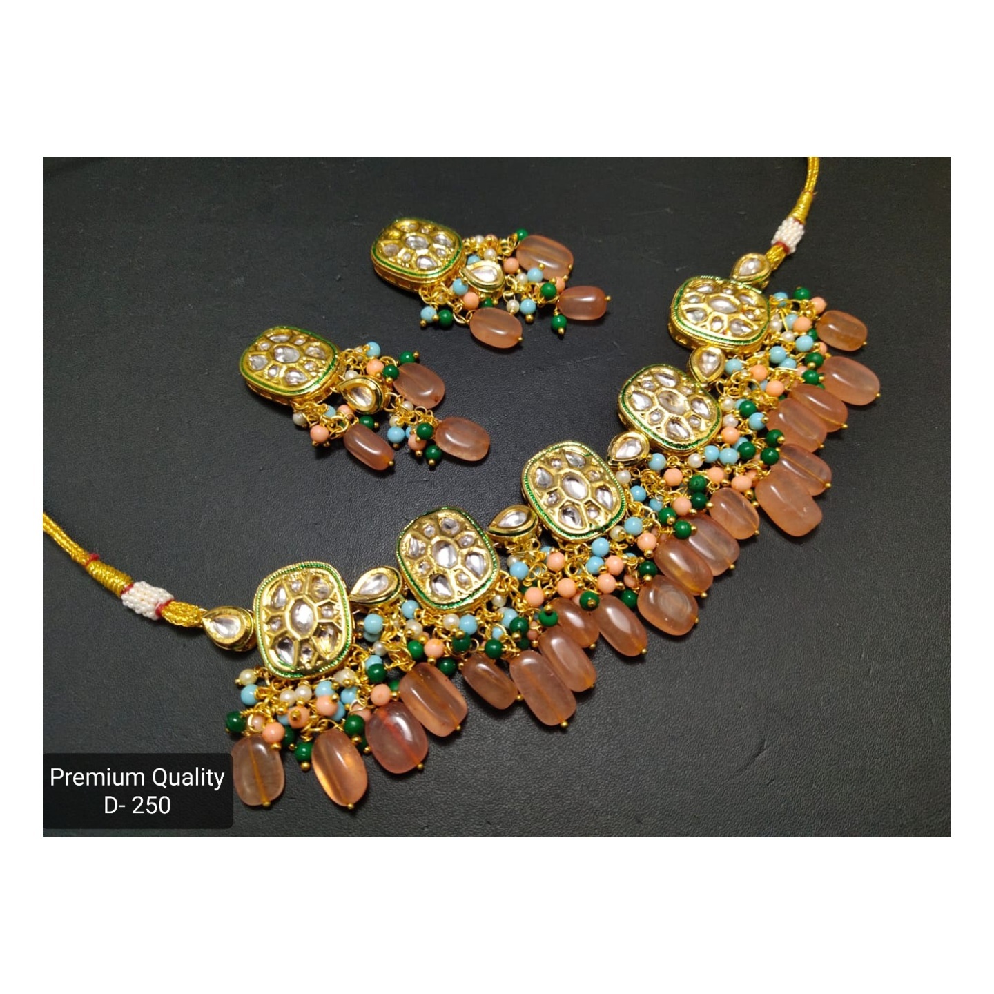 Kundan Choker Necklace Set With Earring Peach Onyx Stone