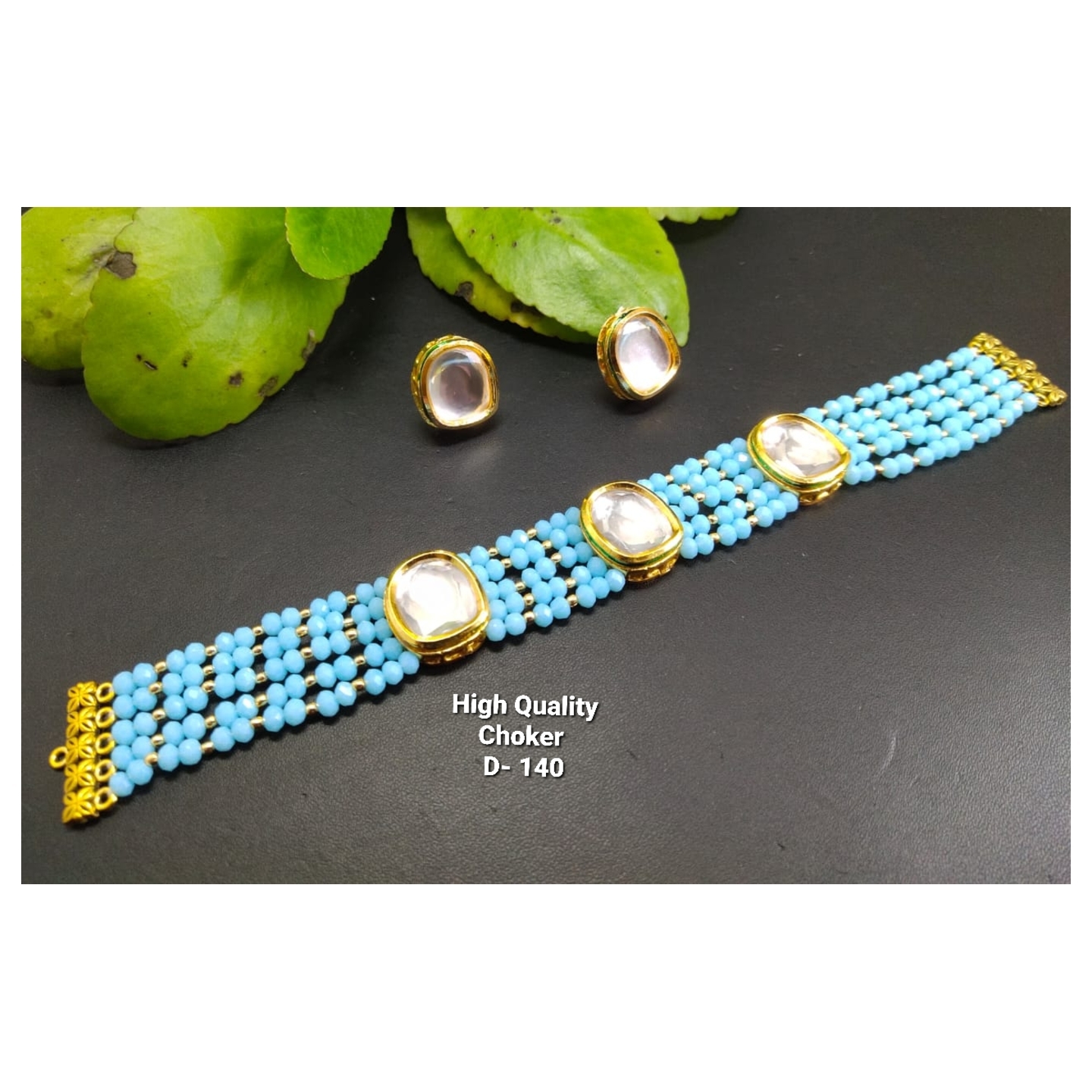 Kundan Choker Light Blue with Earrings