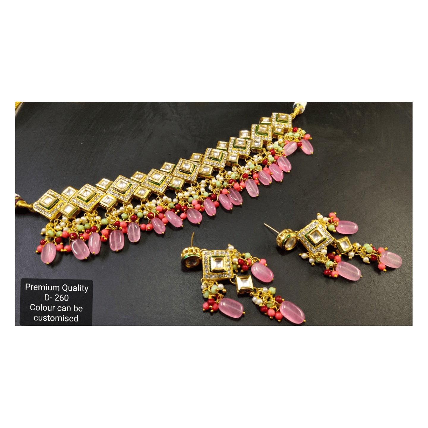 High Quality Kundan Neckline With Earring Light Pink Stone