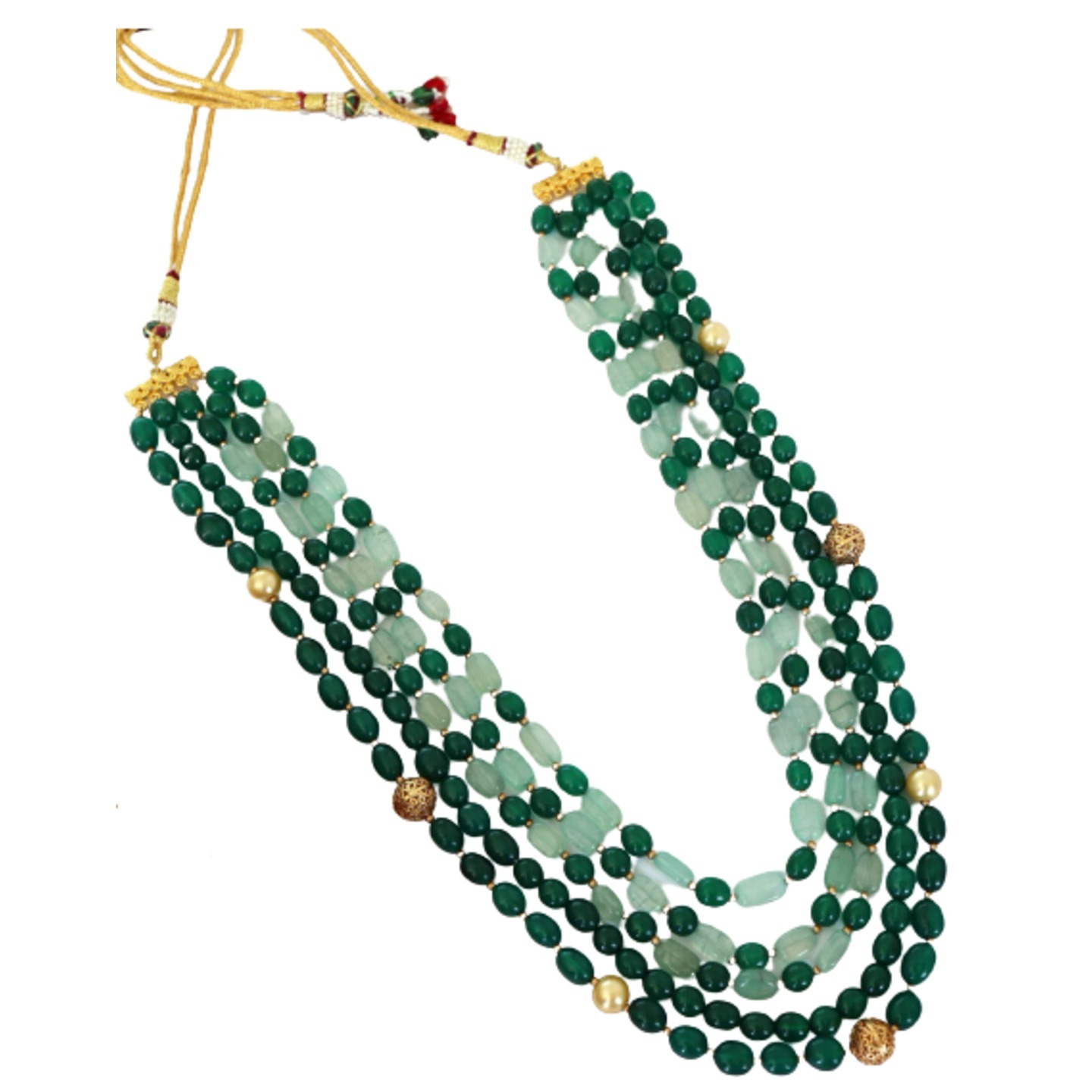 Green Gold Tone Kundan Long Necklace Set