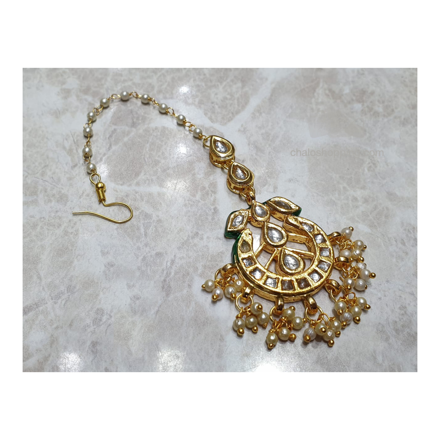Faux Pearl Kundan Meenakari Tika