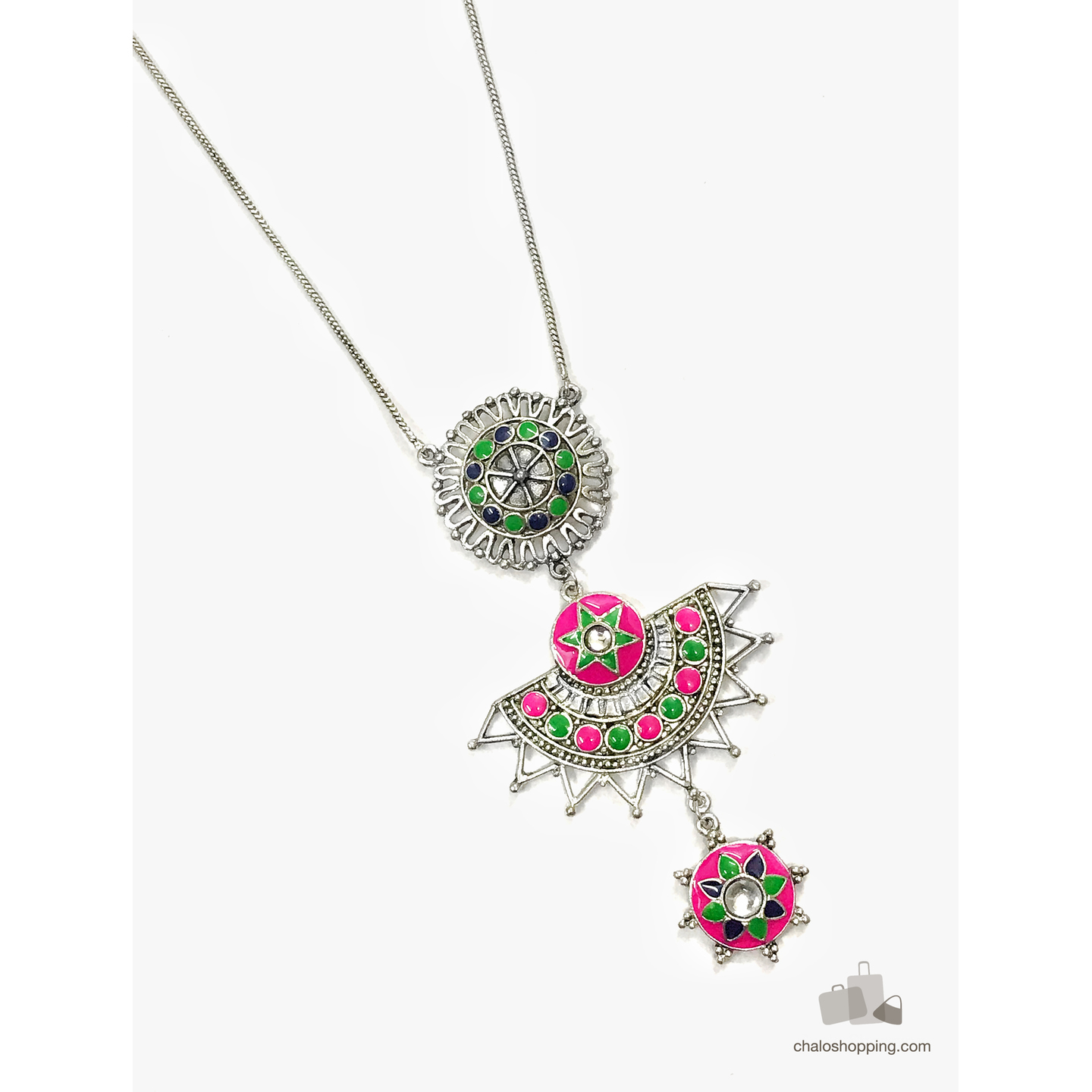 Tri-Motif Enamel Tribal Necklace