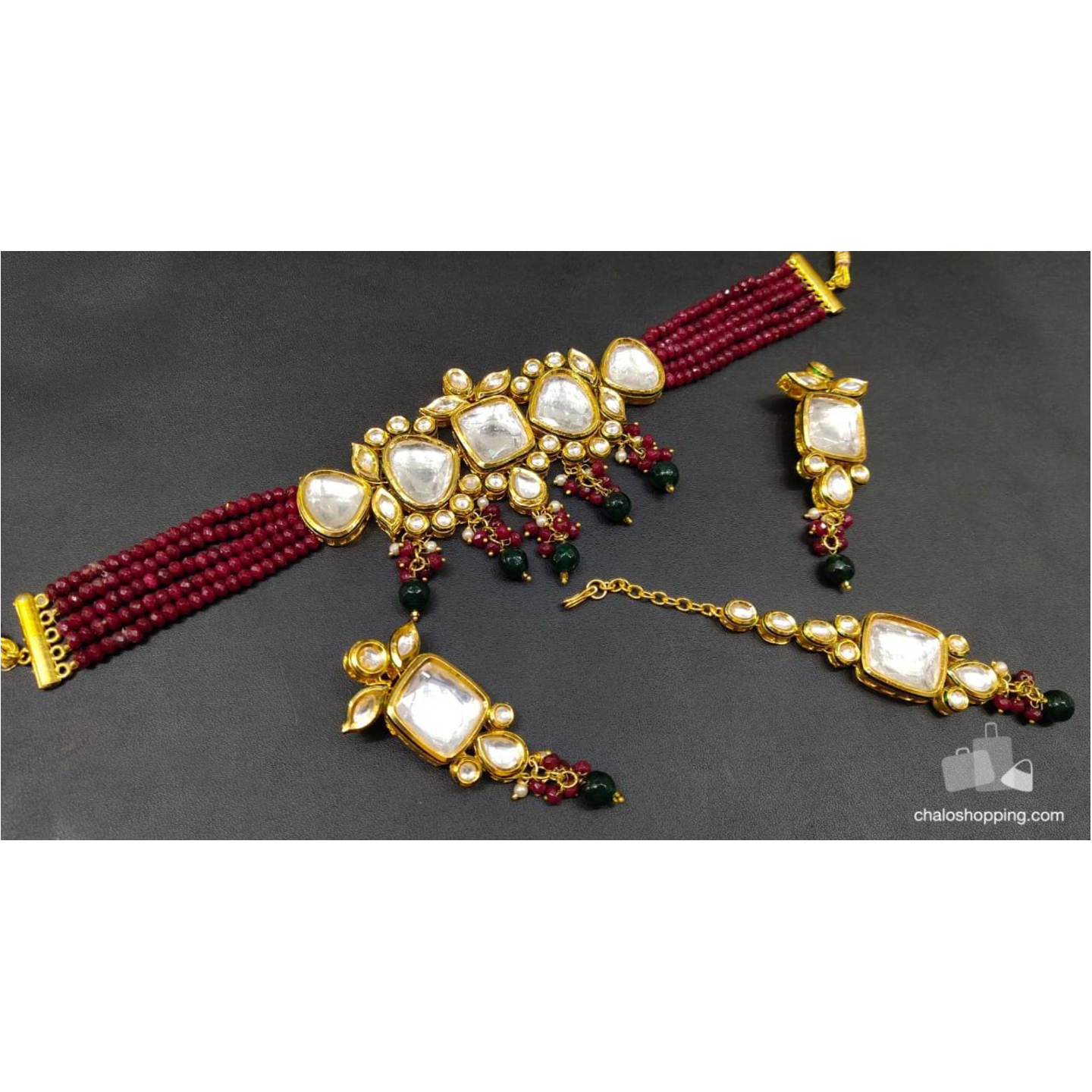 High Quality Red Onyx Meenakari Kundan Choker Necklace