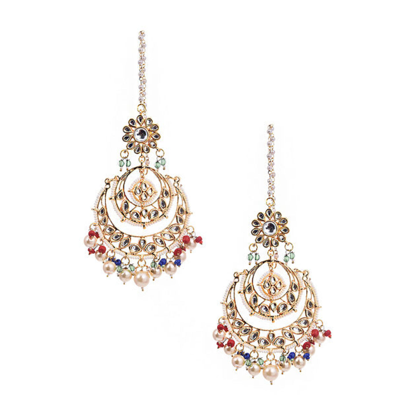 Multicolored Gold Tone Kundan Earrings with Pearls