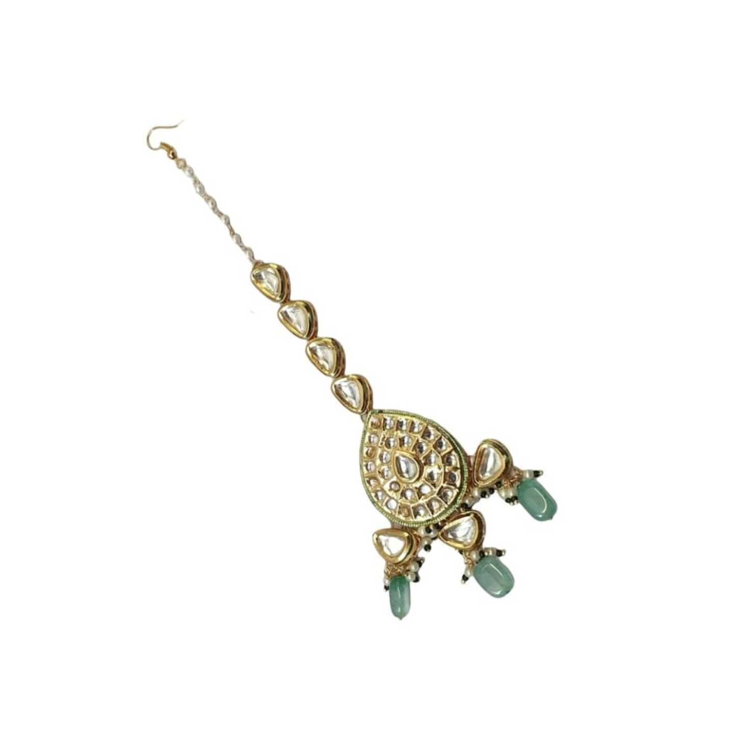 Green Stone Gold Tone Kundan Tikka