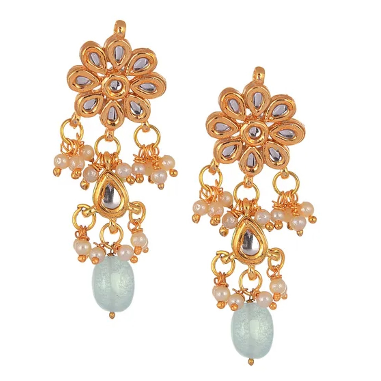 Blue Gold Tone Kundan Earring
