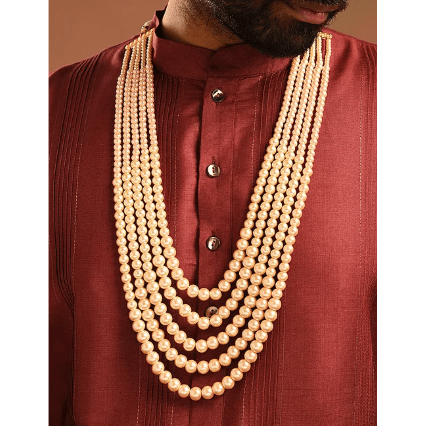 White Pearl Gradation Multi Layer Necklace for Men