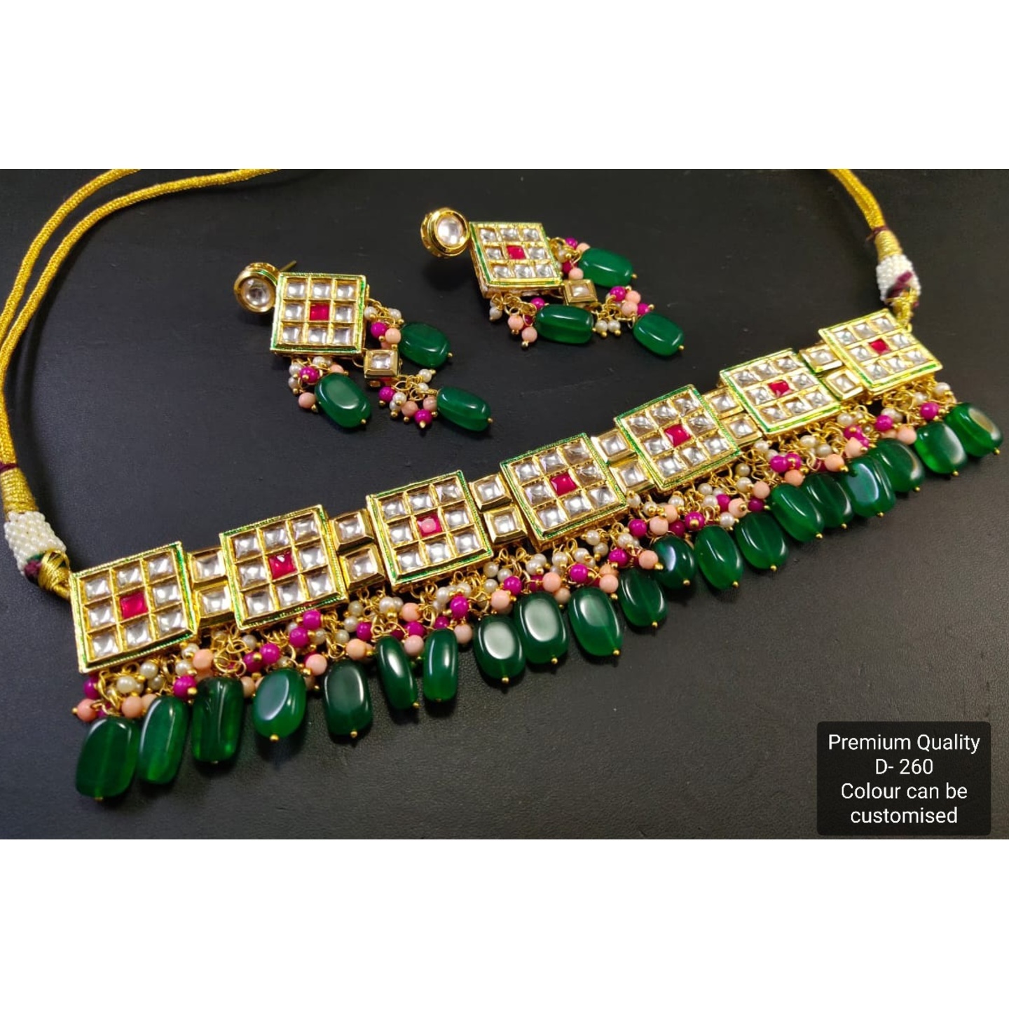 High Quality Kundan With Earring Green Onyx Stones