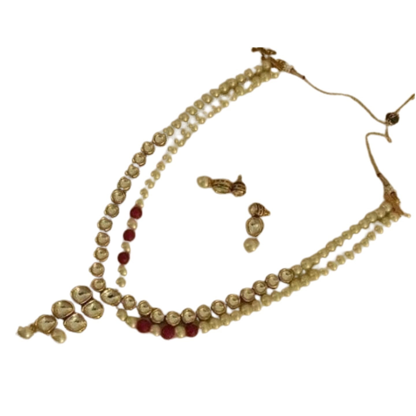 Gold Tone Kundan Double Layer Necklace Set With Earring