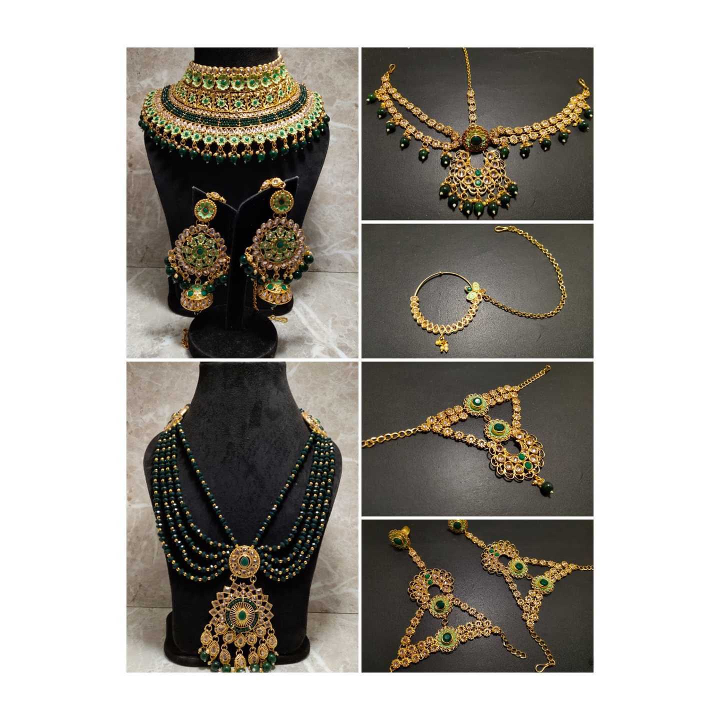High Quality Polki Full Bridal Set with Green Onyx Pearl