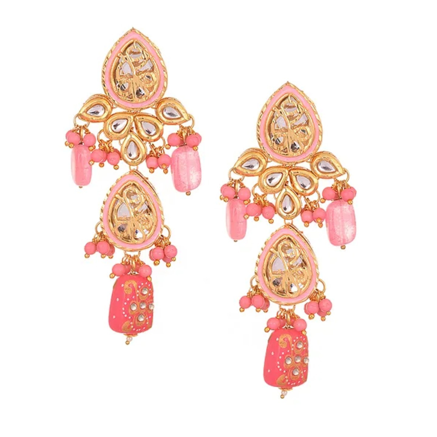Pink Enameled Gold Tone Kundan Earring