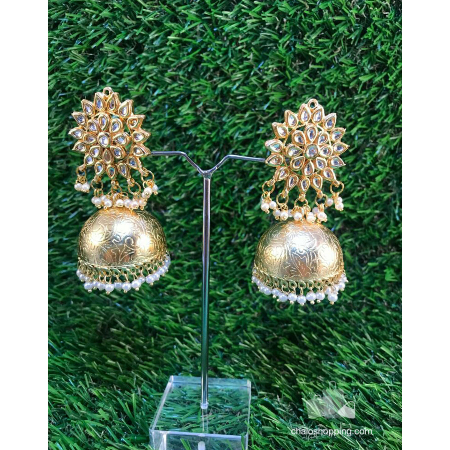 Golden Dome Kundan Inspired Jhumki