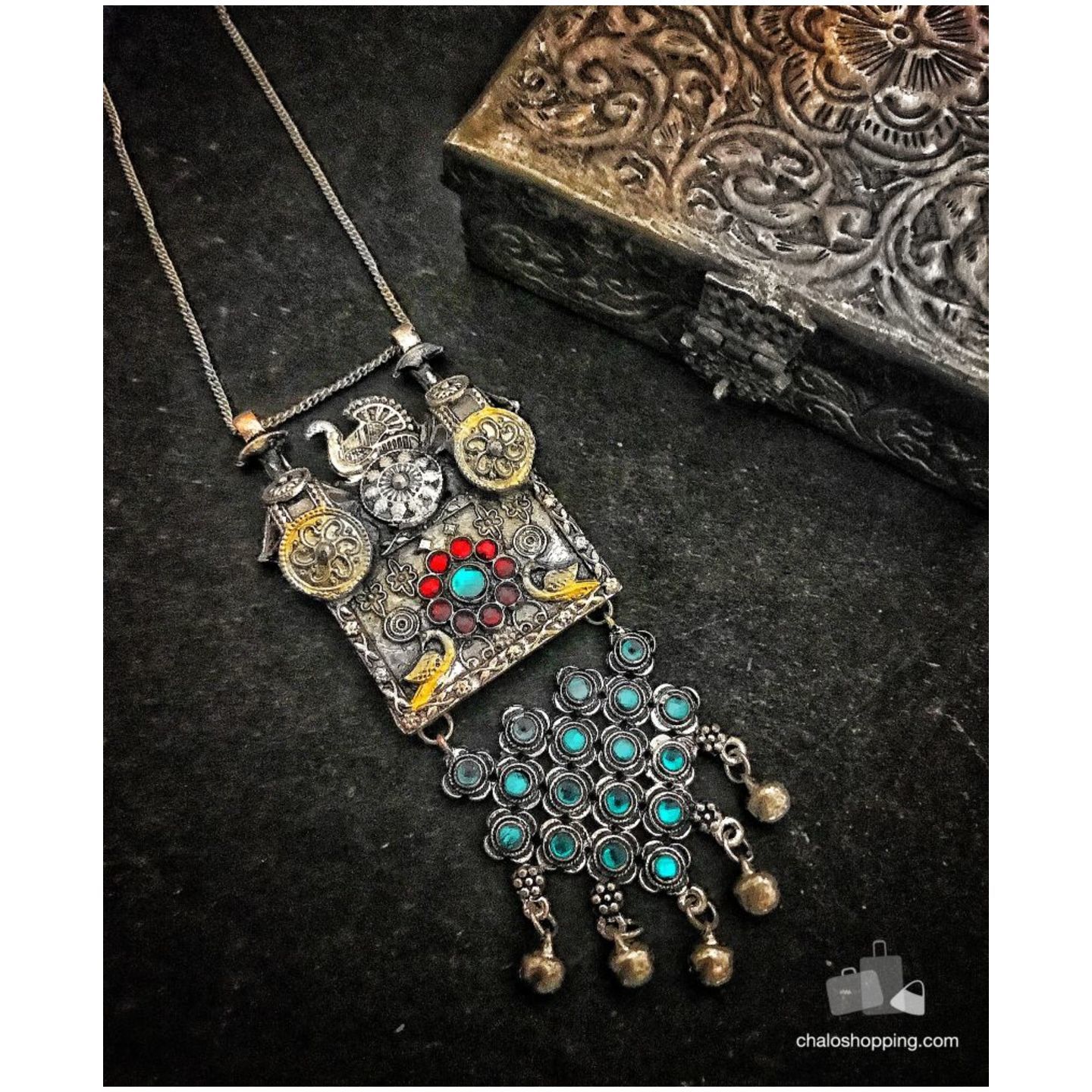 Dual Tone Natura Stone Antique Necklace