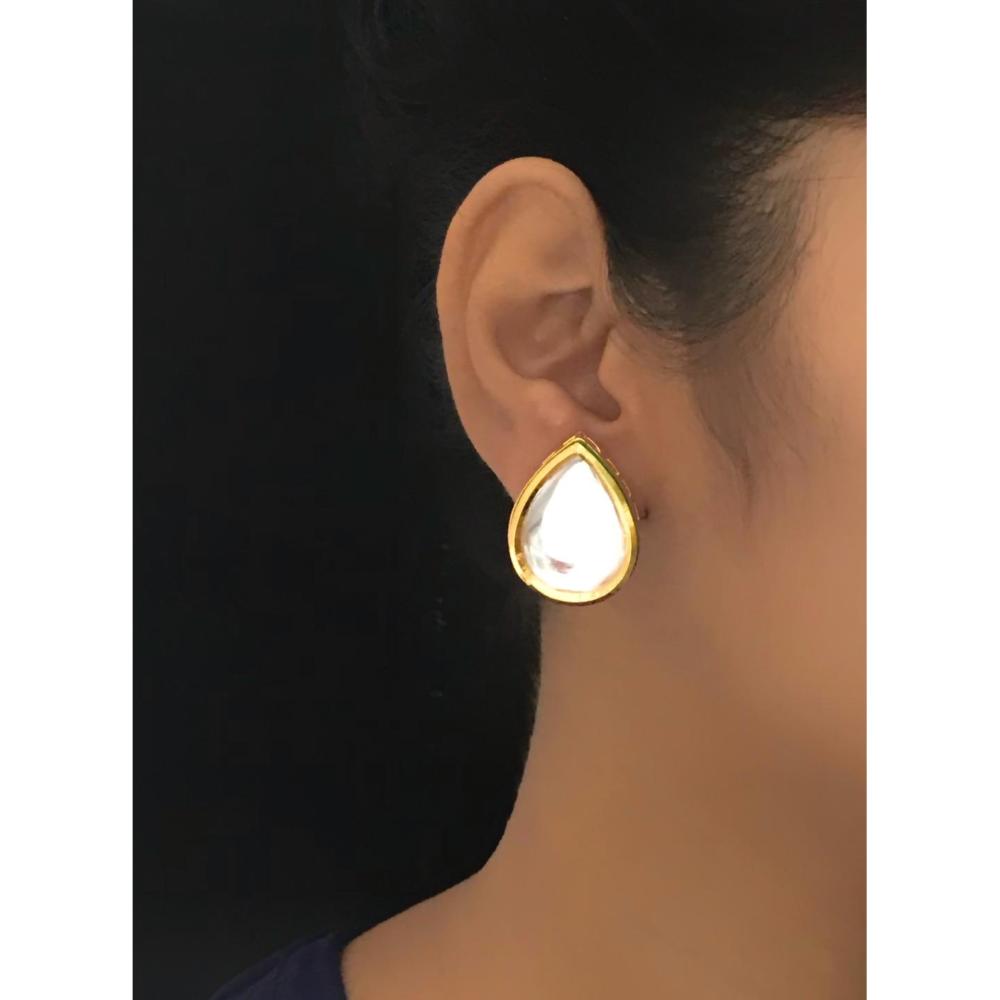 Gold Tone Kundan Inspired Teardrop Shape Stud
