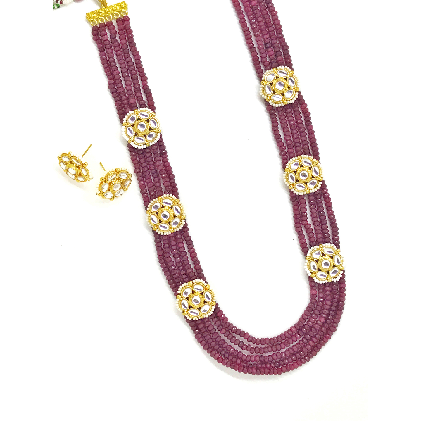 Maroon Onyx Kundan Long Necklace set